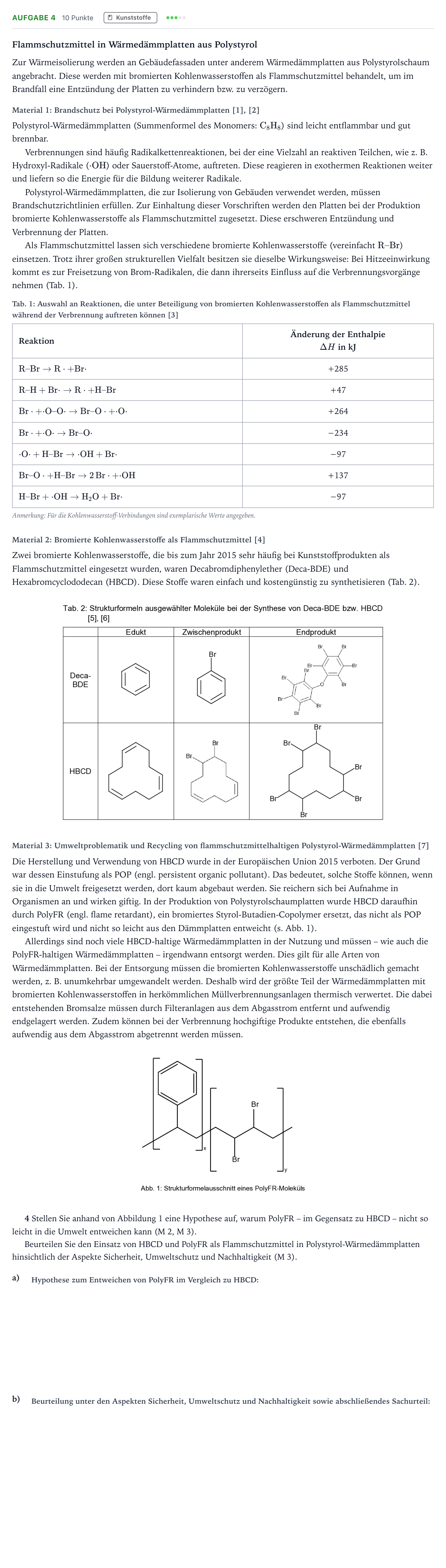 Aufgabenstellung: Aufgabe 4 · Abitur NRW Chemie LK · Flammschutzmittel 2025