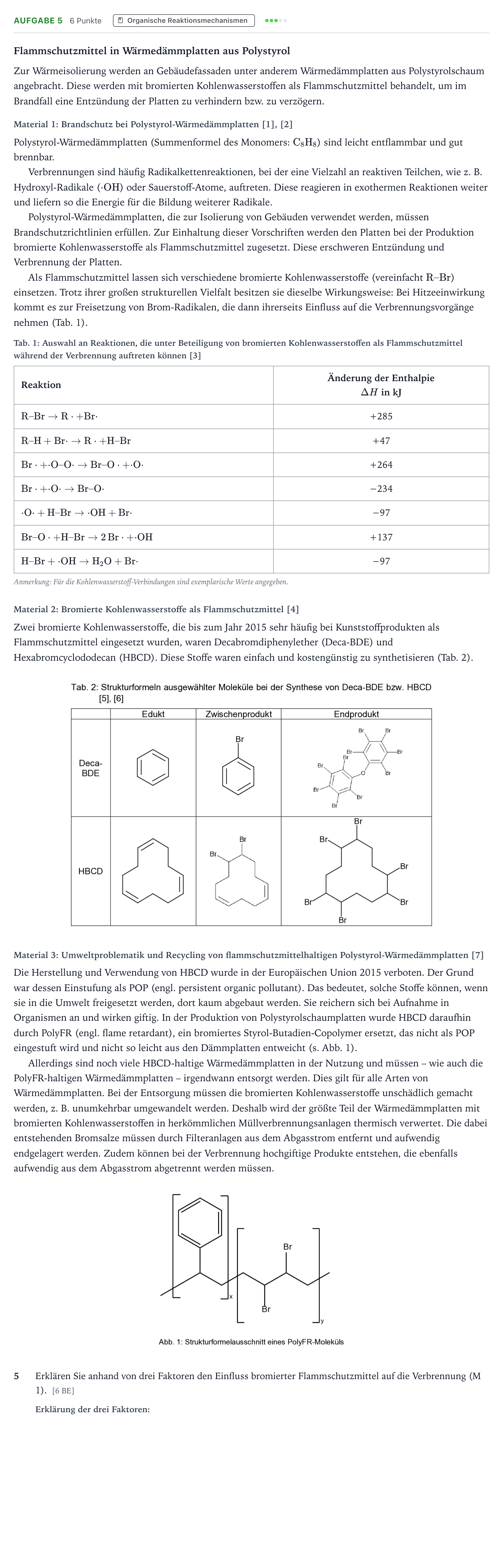 Aufgabenstellung: Aufgabe 5 · Abitur NRW Chemie LK · Flammschutzmittel 2025