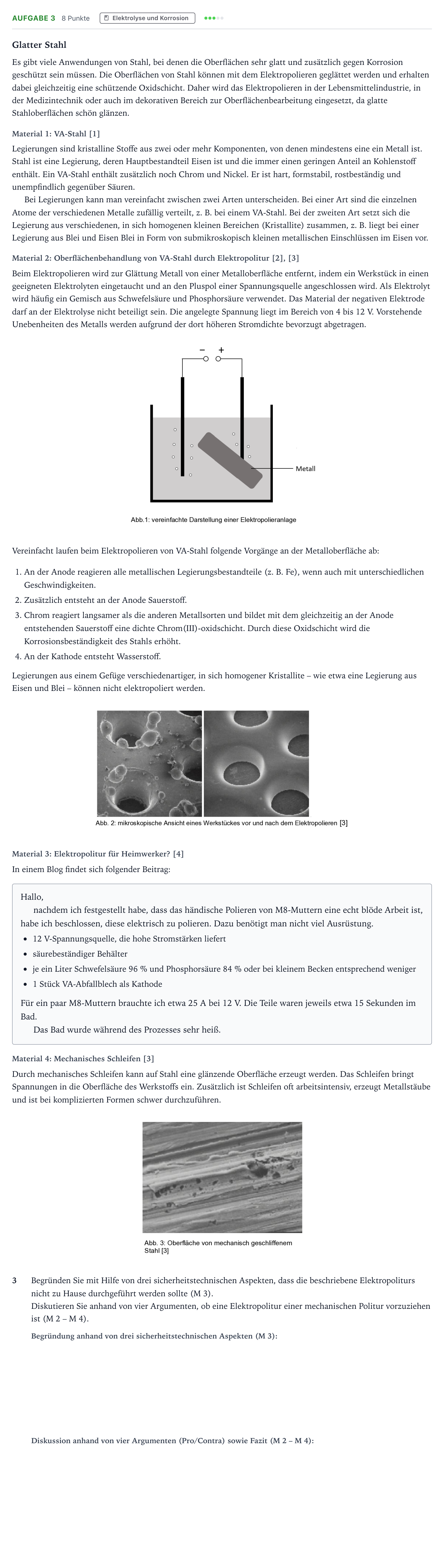 Aufgabenstellung: Aufgabe 3 · Abitur NRW Chemie GK · Glatter Stahl 2026