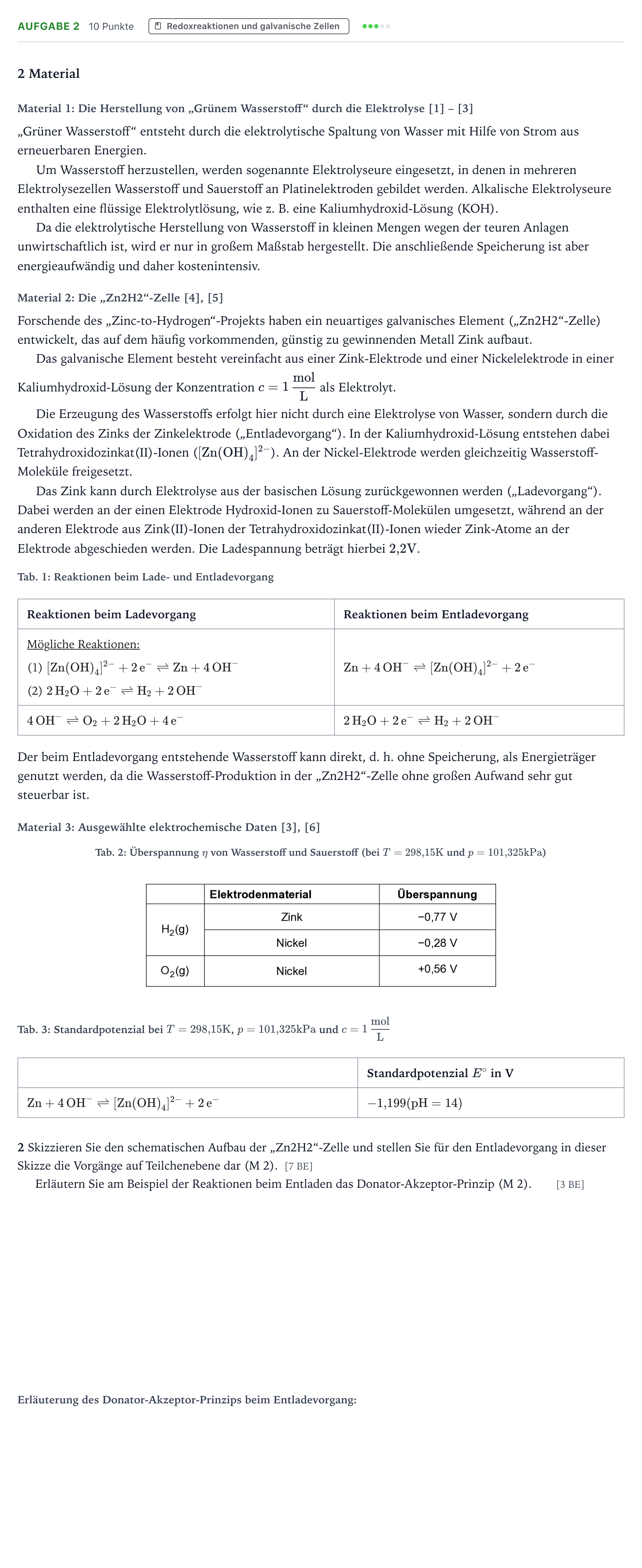 Aufgabenstellung: Aufgabe 2 · Abitur NRW Chemie LK · „Grüner Wasserstoff“ als Energieträ 2026