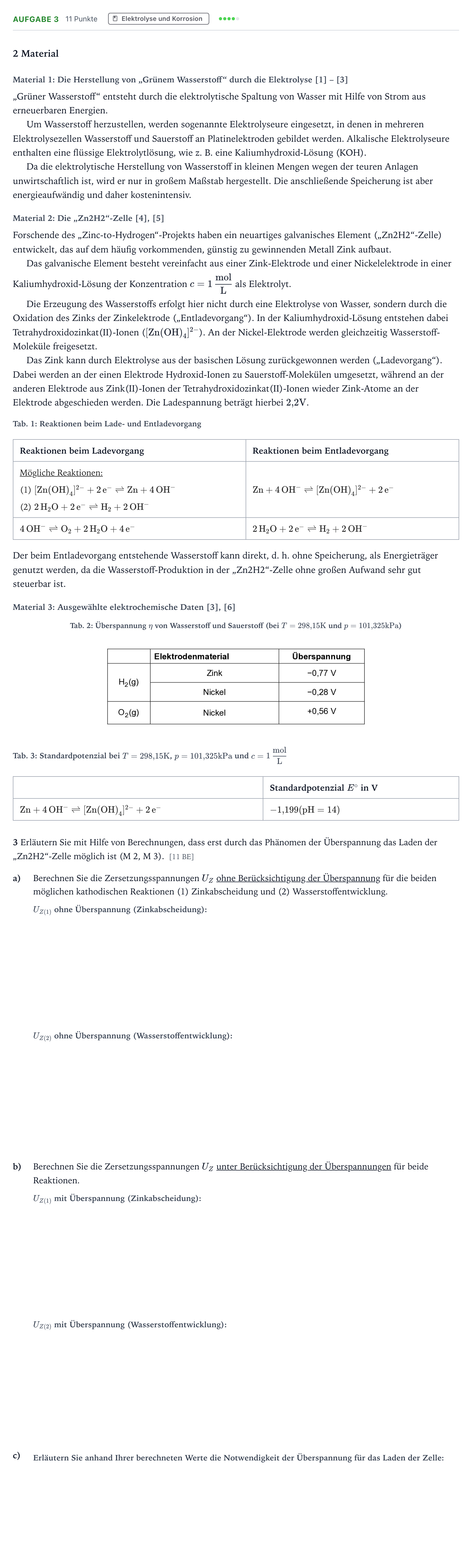 Aufgabenstellung: Aufgabe 3 · Abitur NRW Chemie LK · „Grüner Wasserstoff“ als Energieträ 2026