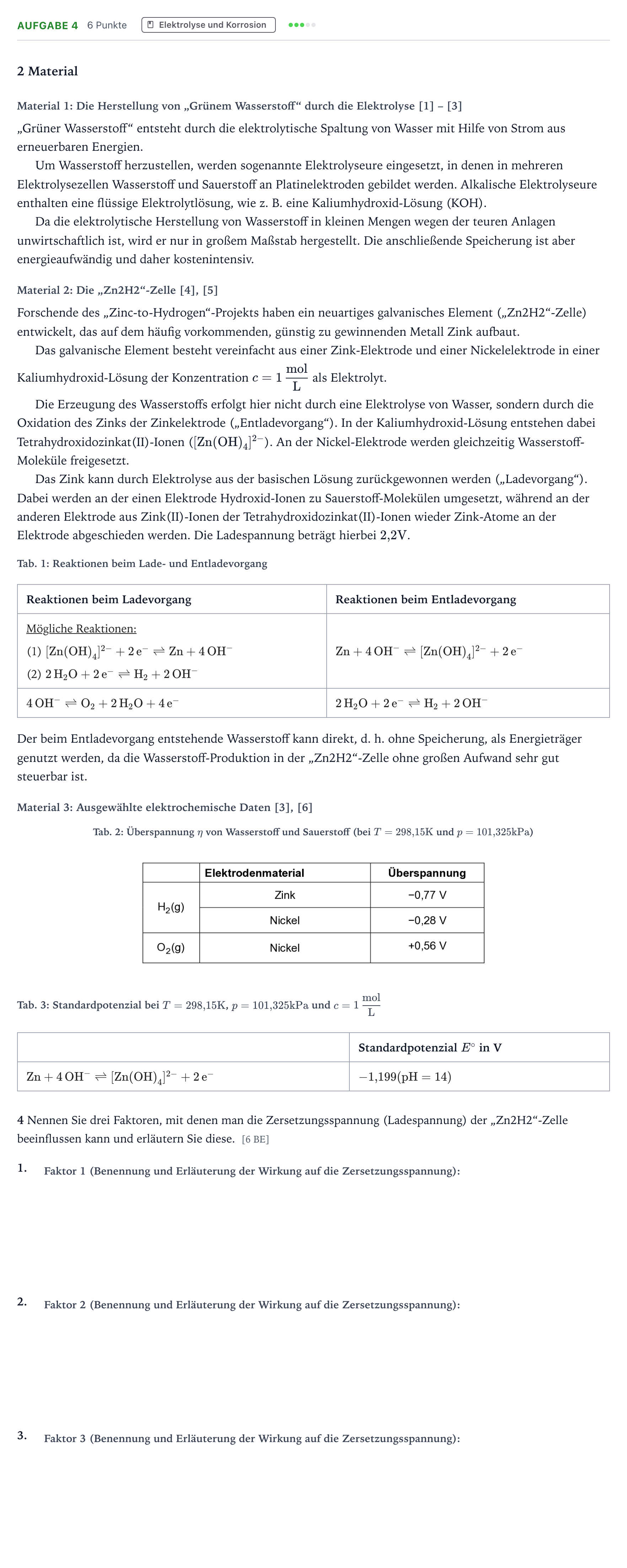 Aufgabenstellung: Aufgabe 4 · Abitur NRW Chemie LK · „Grüner Wasserstoff“ als Energieträ 2026