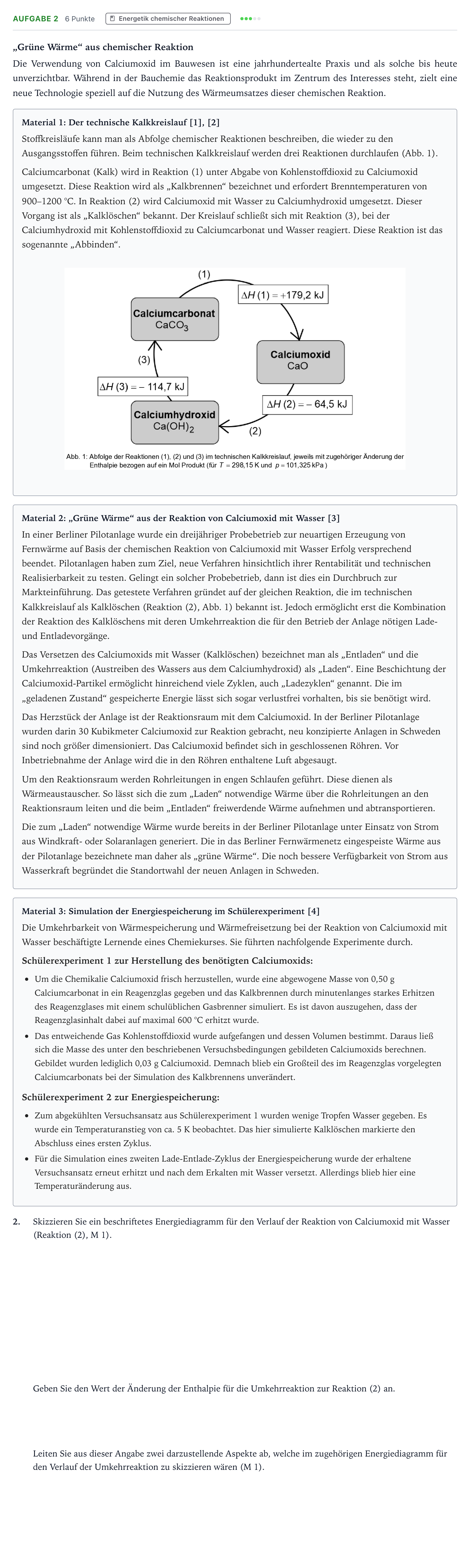 Aufgabenstellung: Aufgabe 2 · Abitur NRW Chemie GK · „Grüne Wärme“ aus chemischer Reakti 2026