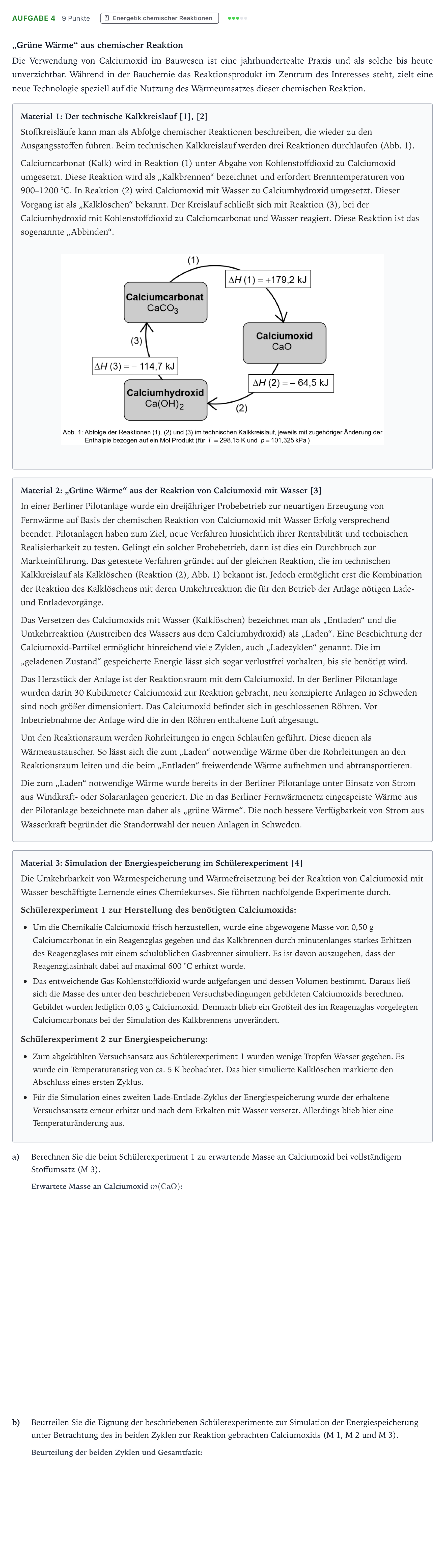 Aufgabenstellung: Aufgabe 4 · Abitur NRW Chemie GK · „Grüne Wärme“ aus chemischer Reakti 2026