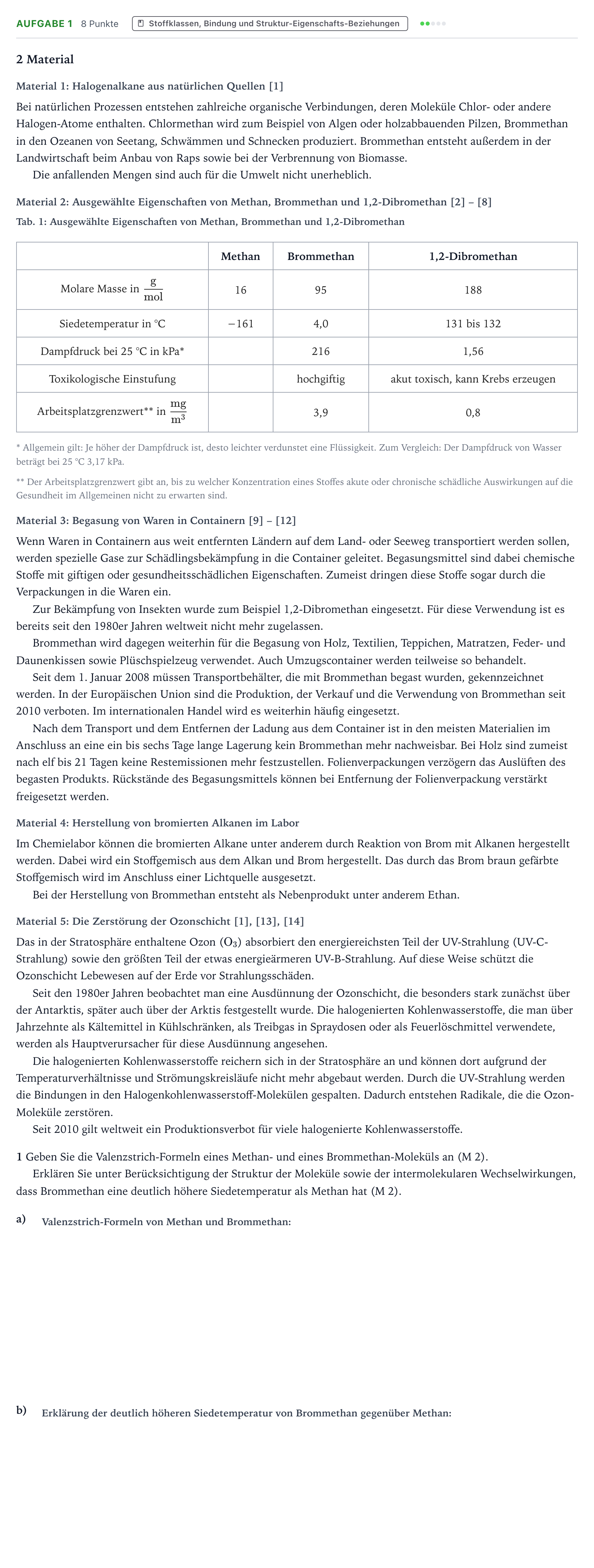 Aufgabenstellung: Aufgabe 1 · Abitur NRW Chemie GK · Halogenierte Kohlenwasserstoffe – n 2026