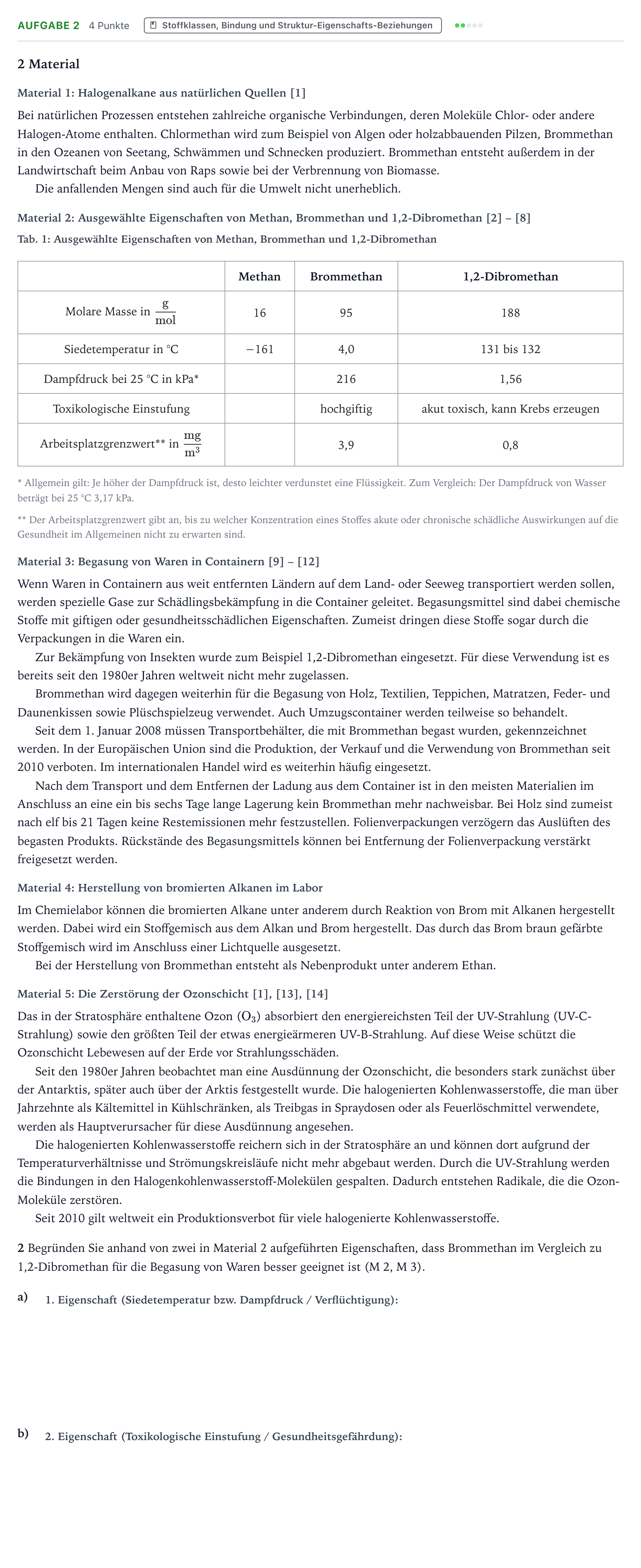 Aufgabenstellung: Aufgabe 2 · Abitur NRW Chemie GK · Halogenierte Kohlenwasserstoffe – n 2026