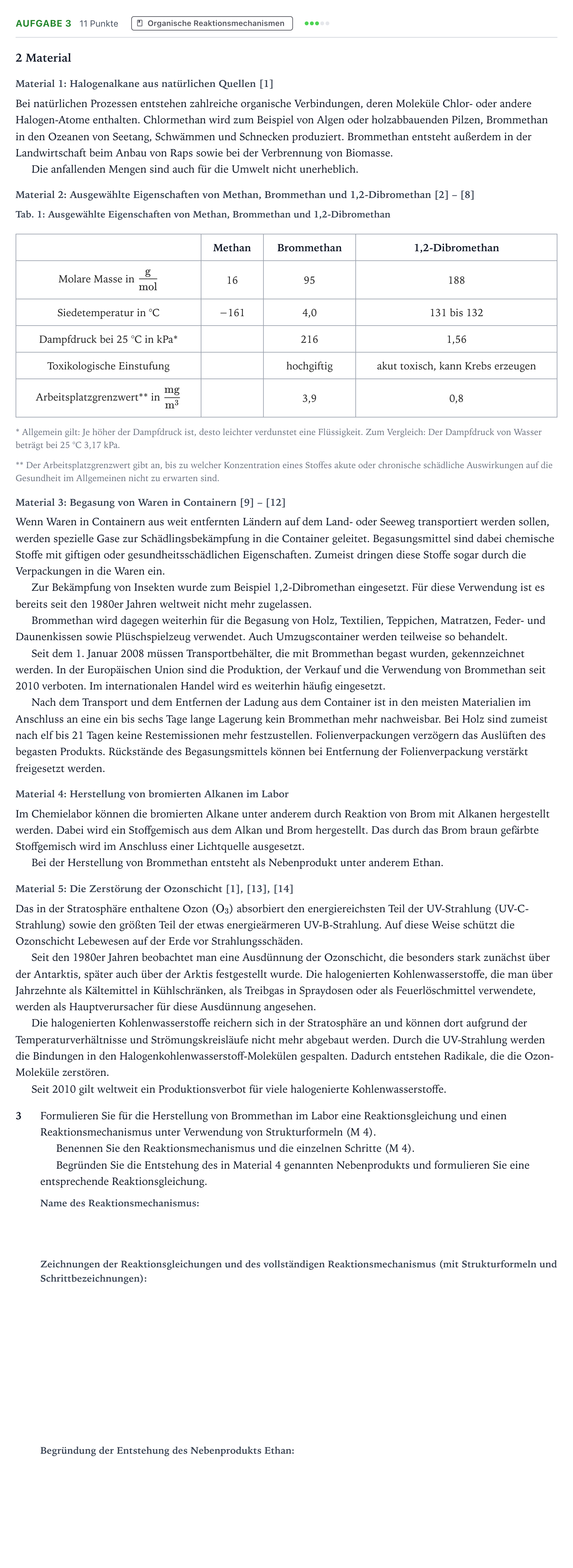 Aufgabenstellung: Aufgabe 3 · Abitur NRW Chemie GK · Halogenierte Kohlenwasserstoffe – n 2026