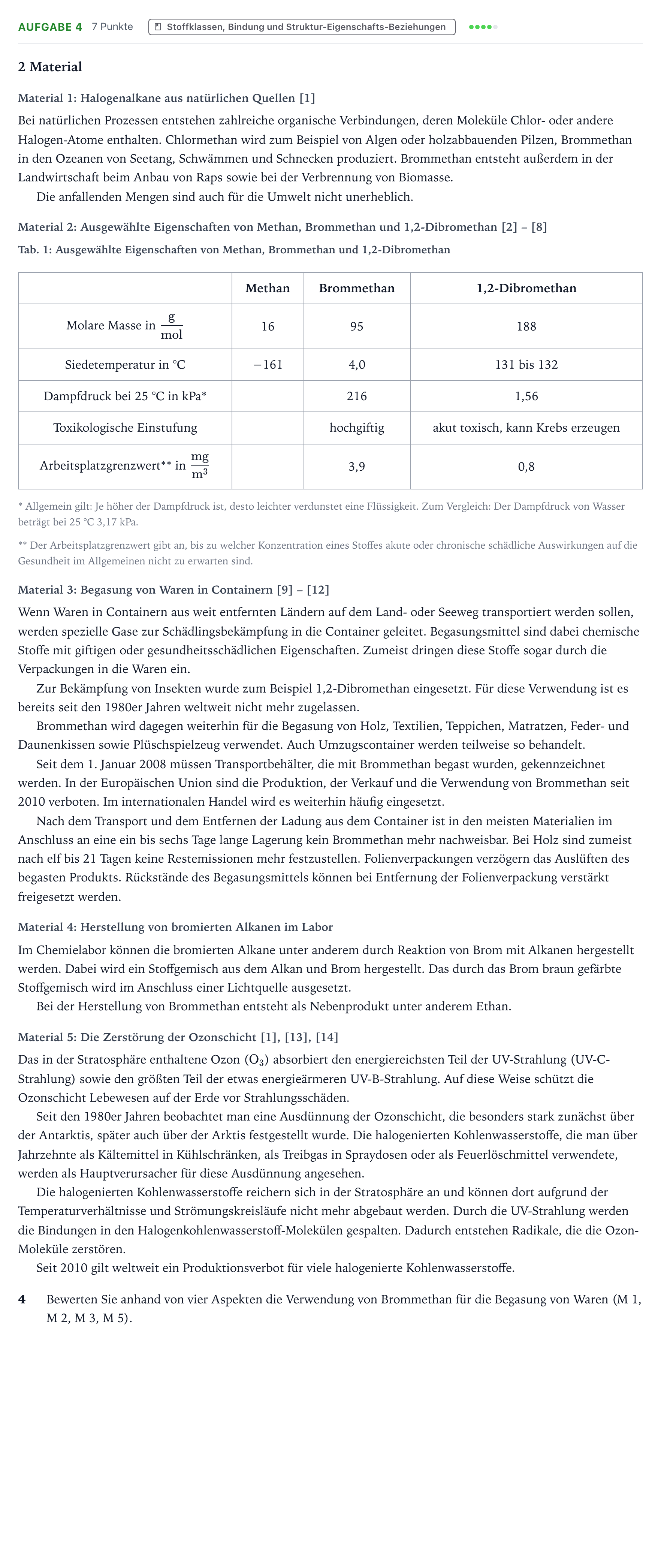 Aufgabenstellung: Aufgabe 4 · Abitur NRW Chemie GK · Halogenierte Kohlenwasserstoffe – n 2026
