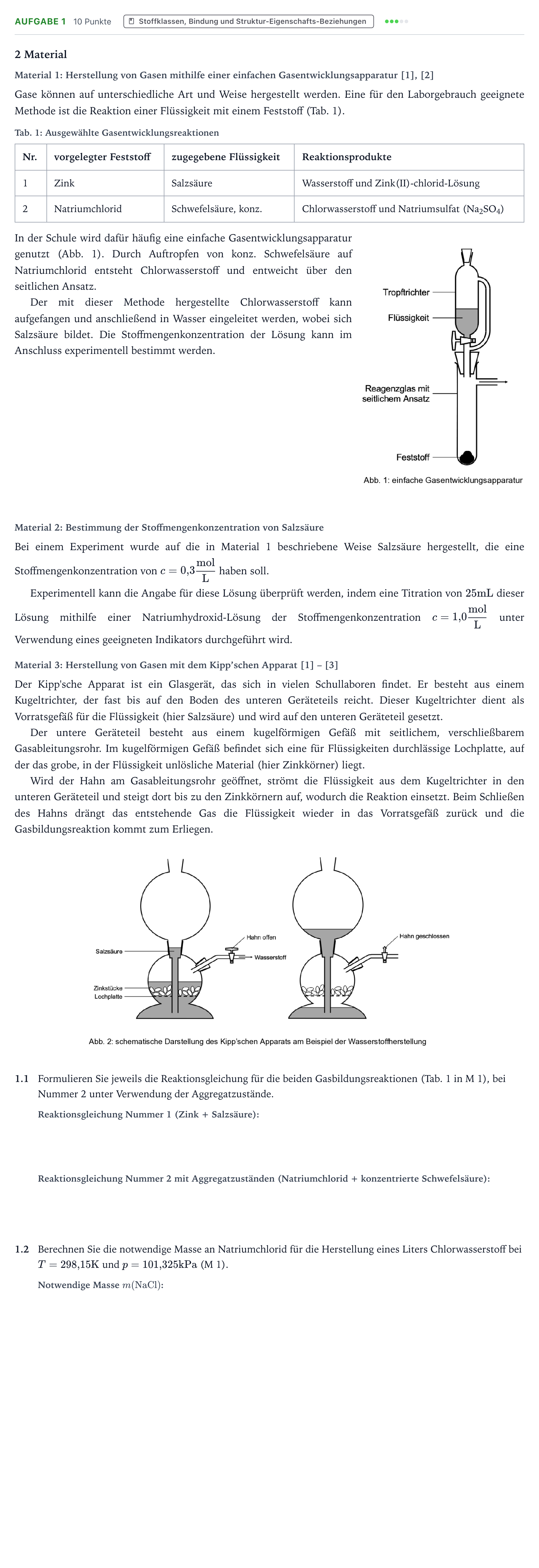 Aufgabenstellung: Aufgabe 1 · Abitur NRW Chemie GK · Herstellung und Verwendung von Gase 2026