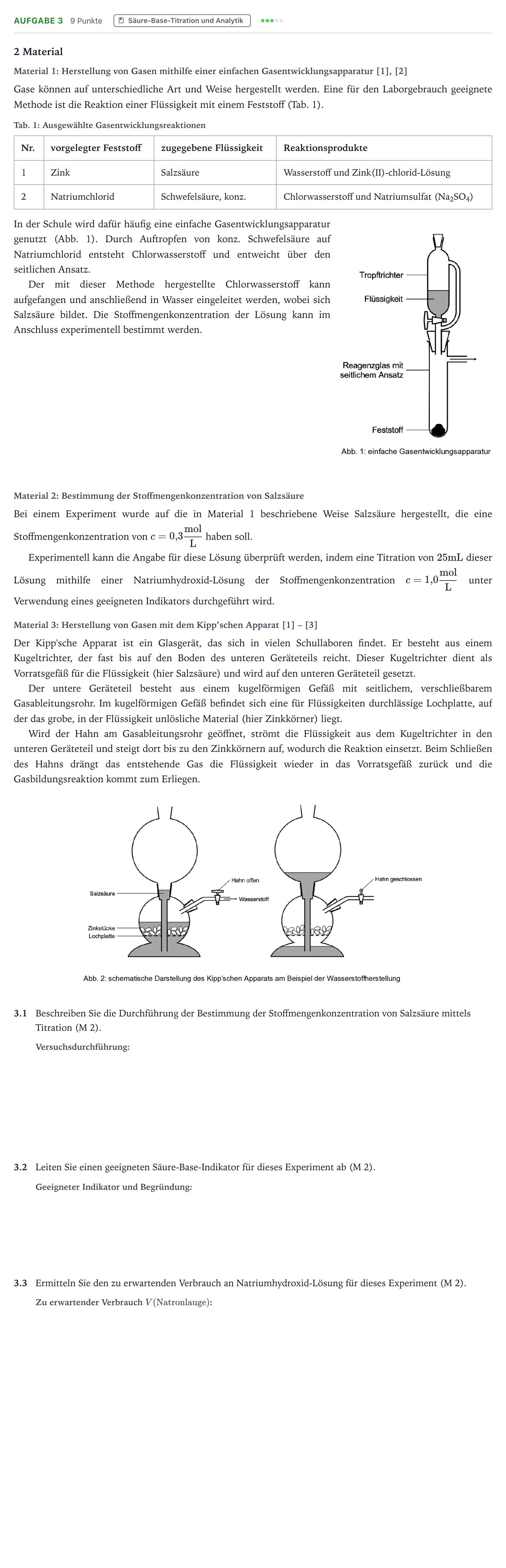 Aufgabenstellung: Aufgabe 3 · Abitur NRW Chemie GK · Herstellung und Verwendung von Gase 2026