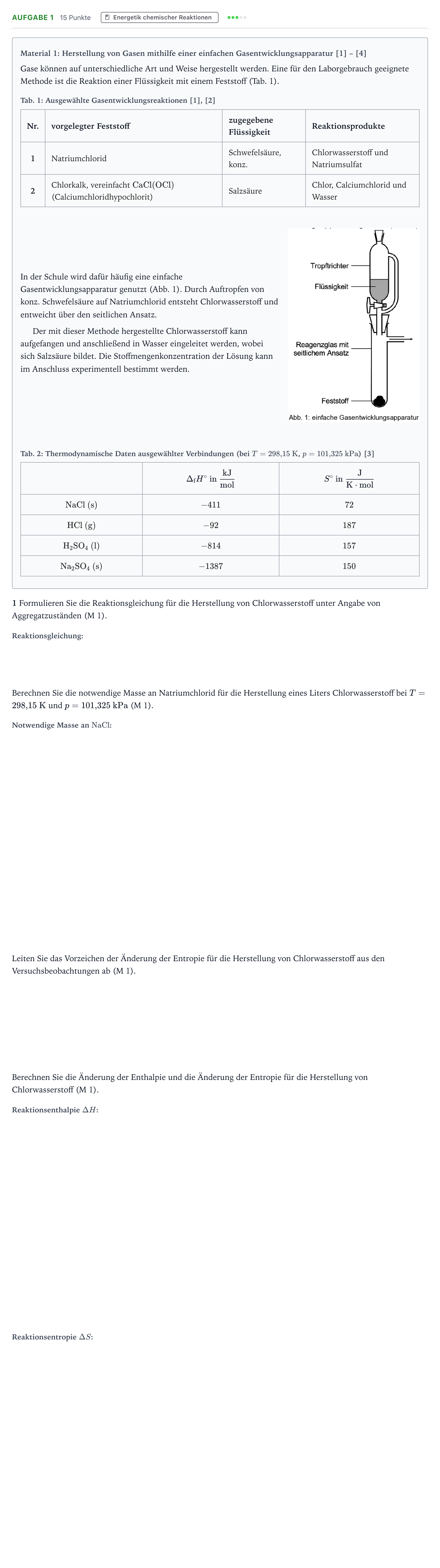 Aufgabenstellung: Aufgabe 1 · Abitur NRW Chemie LK · Herstellung und Verwendung von Gase 2026