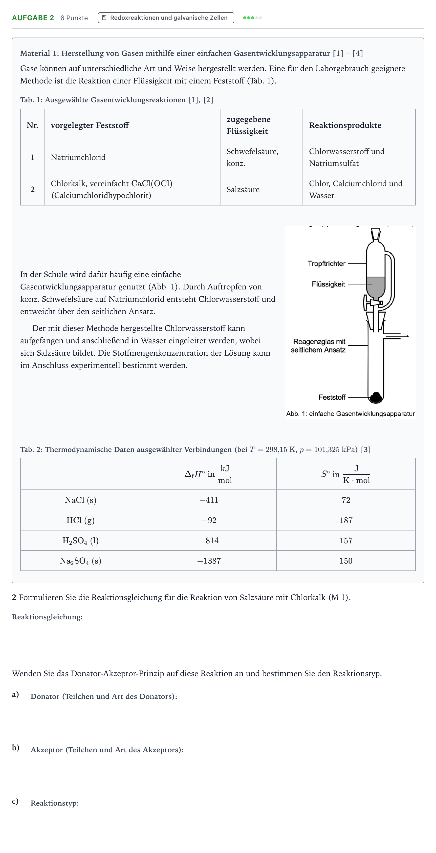 Aufgabenstellung: Aufgabe 2 - Redoxreaktion · Abitur NRW Chemie LK · Herstellung und Verwendung von Gase 2026