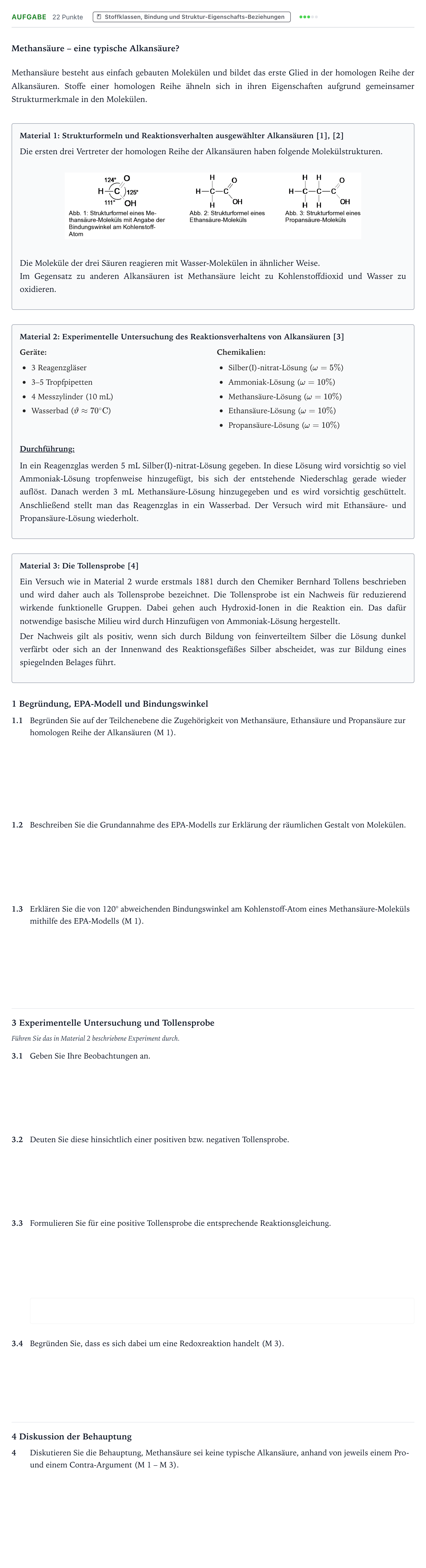 Aufgabenstellung: Aufgabe - Stoffklassen, Bindung und Struktur-Eige… · Abitur NRW Chemie GK · Methansäure – eine typische Alkansä 2026