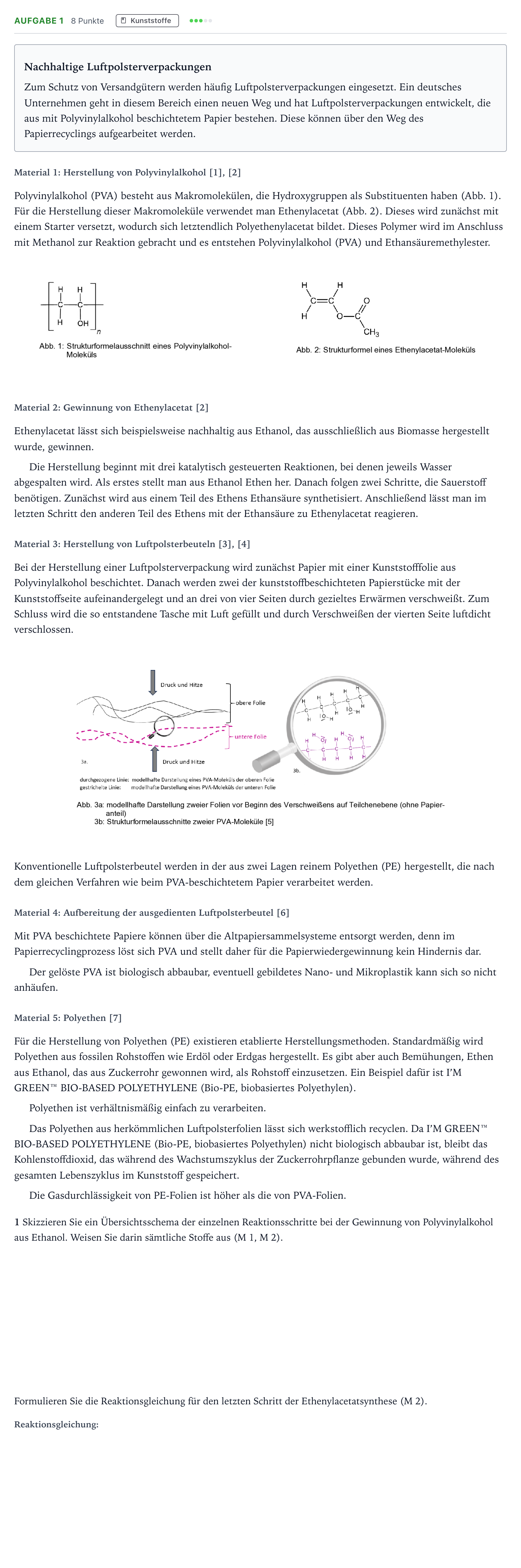 Aufgabenstellung: Aufgabe 1 · Abitur NRW Chemie LK · Nachhaltige Luftpolsterverpackungen 2026