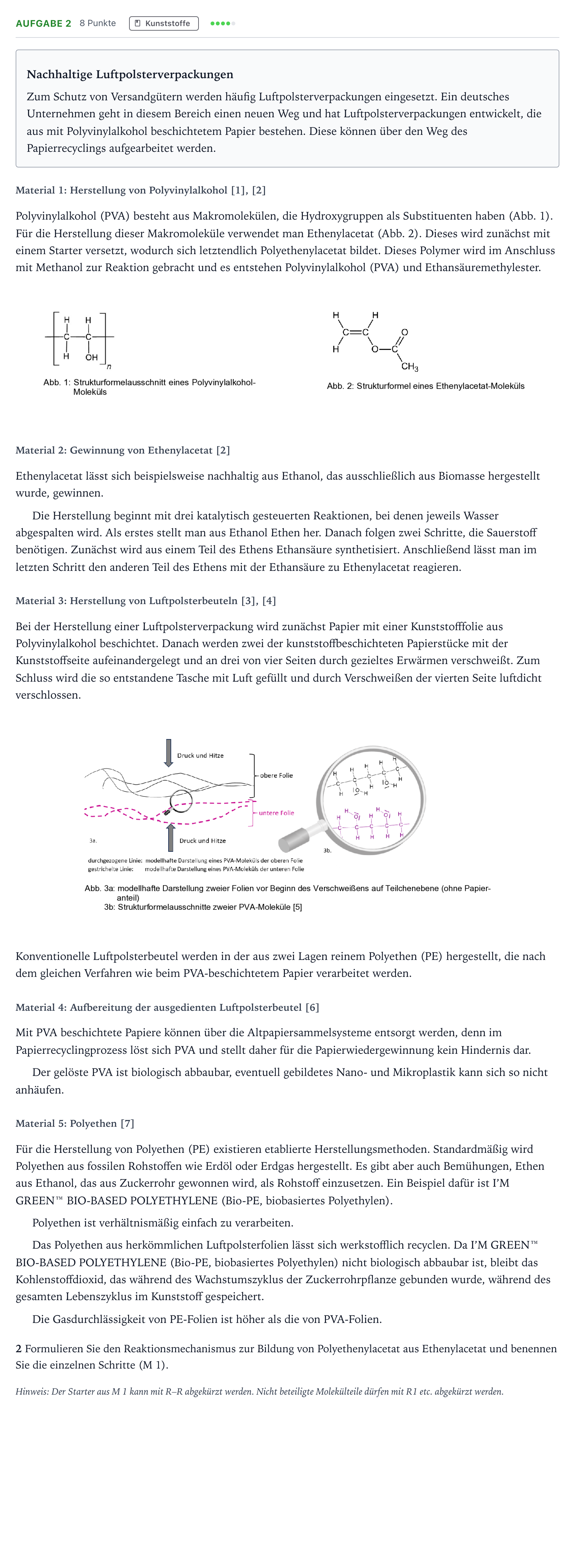 Aufgabenstellung: Aufgabe 2 · Abitur NRW Chemie LK · Nachhaltige Luftpolsterverpackungen 2026