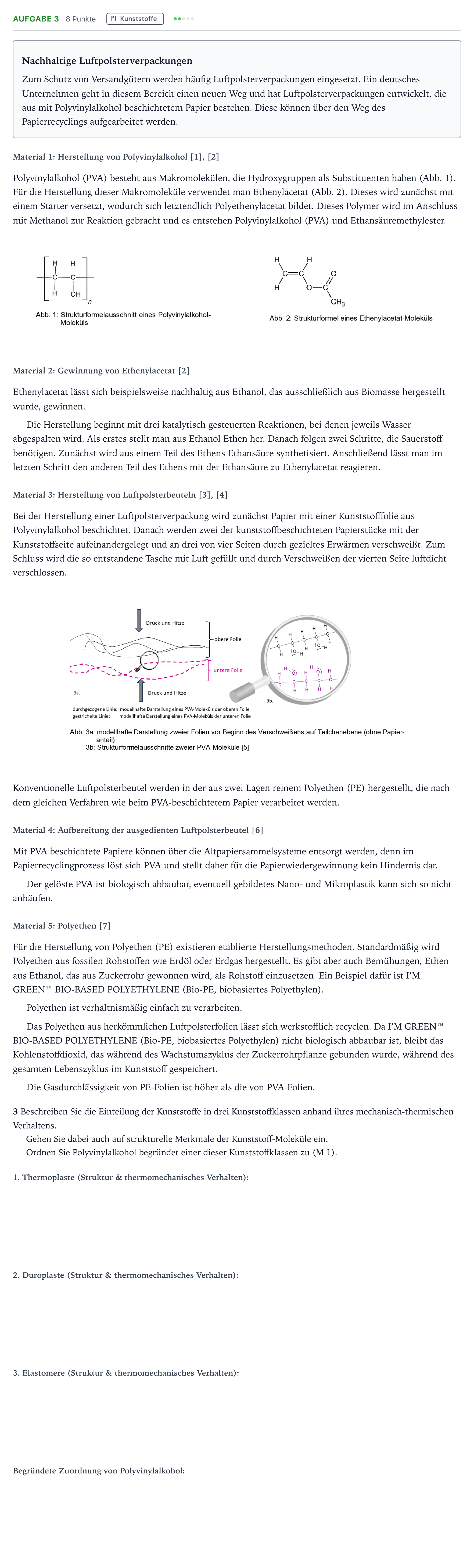 Aufgabenstellung: Aufgabe 3 · Abitur NRW Chemie LK · Nachhaltige Luftpolsterverpackungen 2026