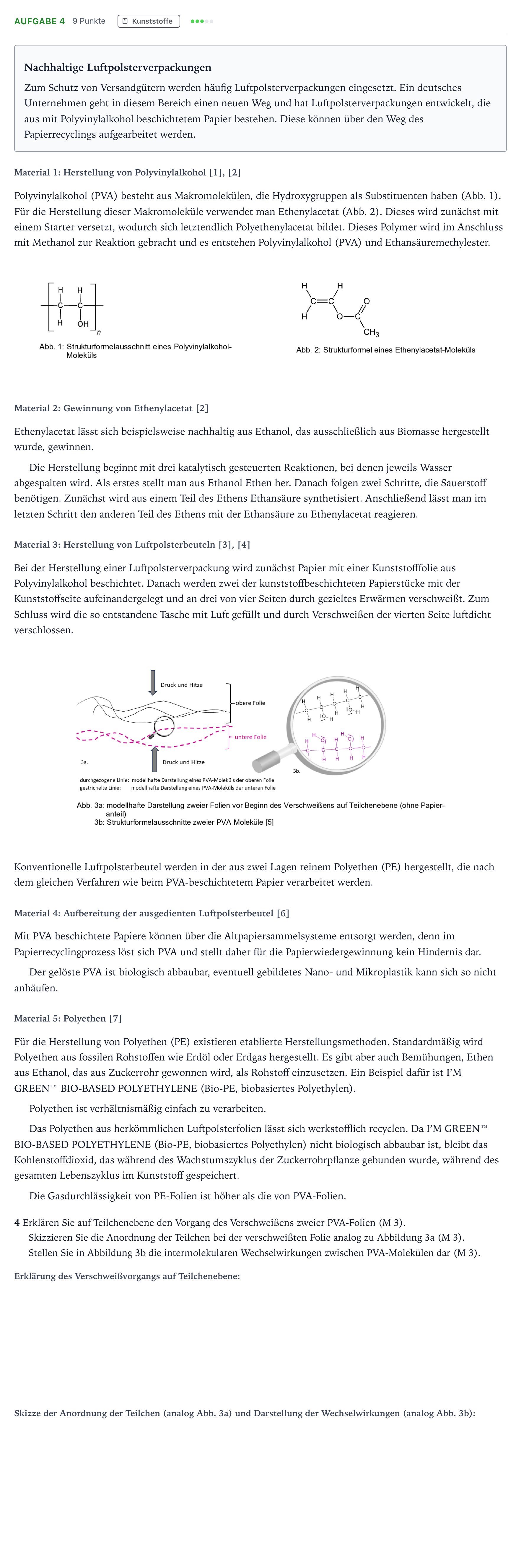 Aufgabenstellung: Aufgabe 4 · Abitur NRW Chemie LK · Nachhaltige Luftpolsterverpackungen 2026