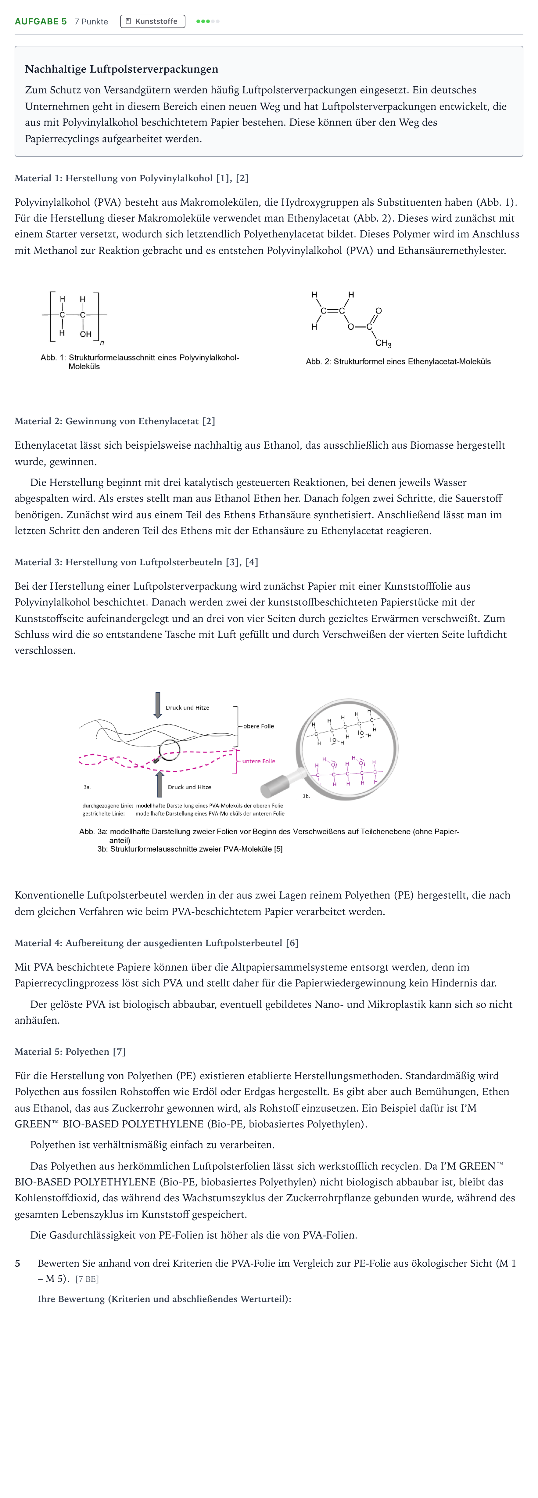 Aufgabenstellung: Aufgabe 5 · Abitur NRW Chemie LK · Nachhaltige Luftpolsterverpackungen 2026