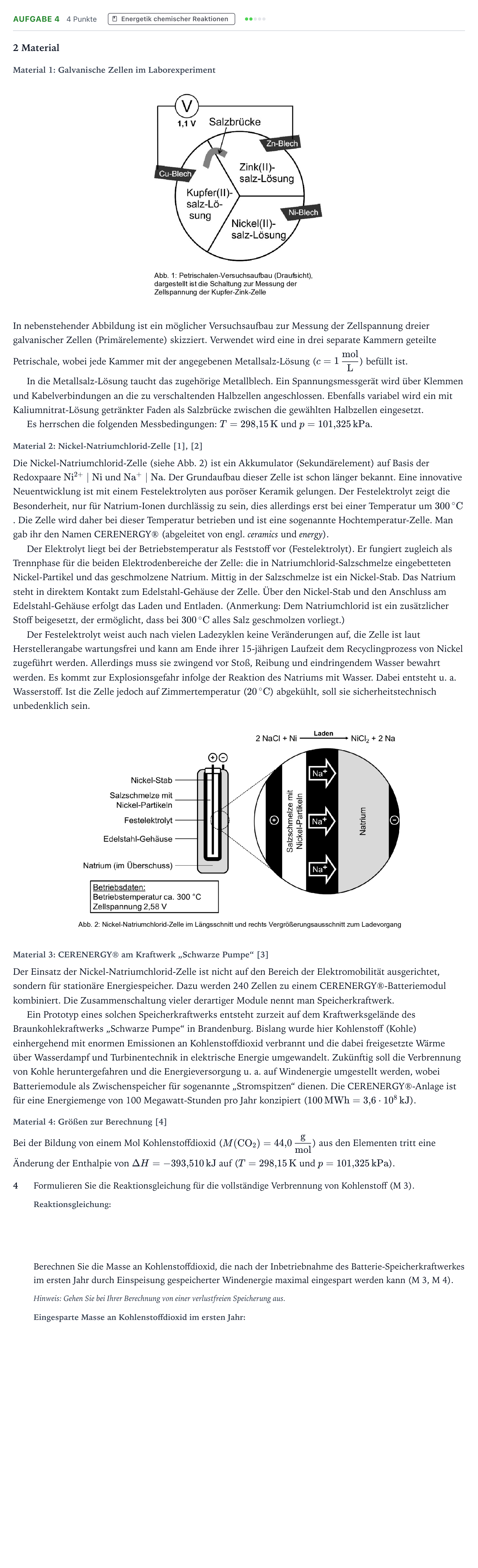 Aufgabenstellung: Aufgabe 4 · Abitur NRW Chemie GK · Nickel als Hoffnungsträger für die 2026