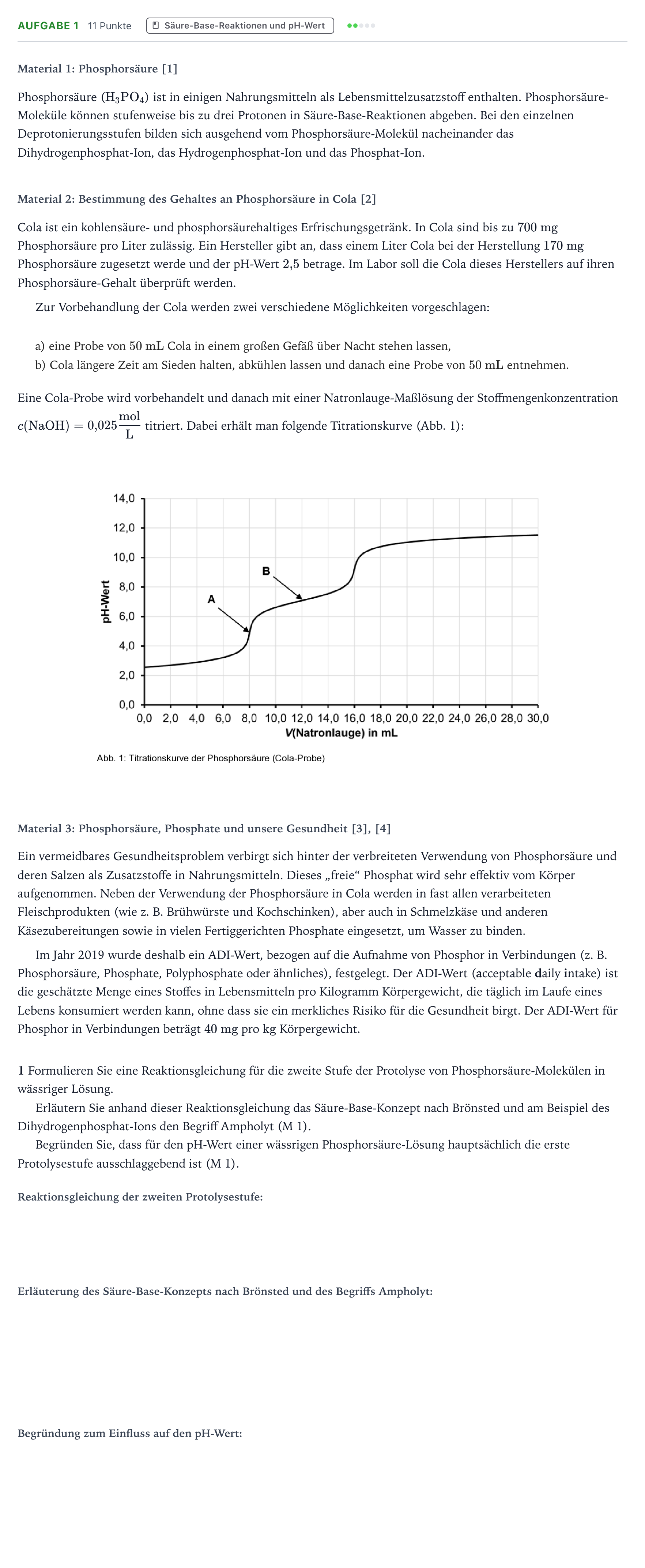 Aufgabenstellung: Aufgabe 1 · Abitur NRW Chemie LK · Phosphorsäure-EN 2025
