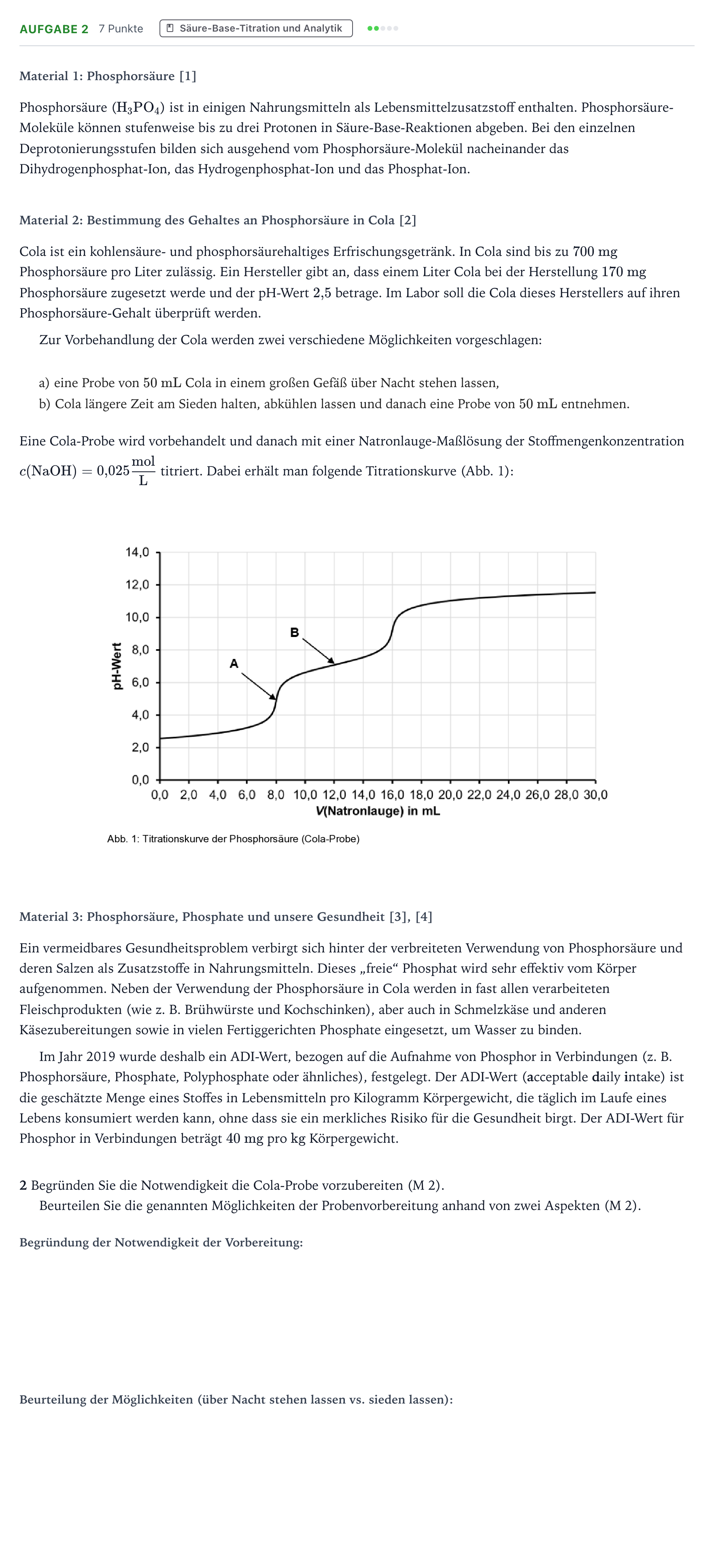 Aufgabenstellung: Aufgabe 2 · Abitur NRW Chemie LK · Phosphorsäure-EN 2025