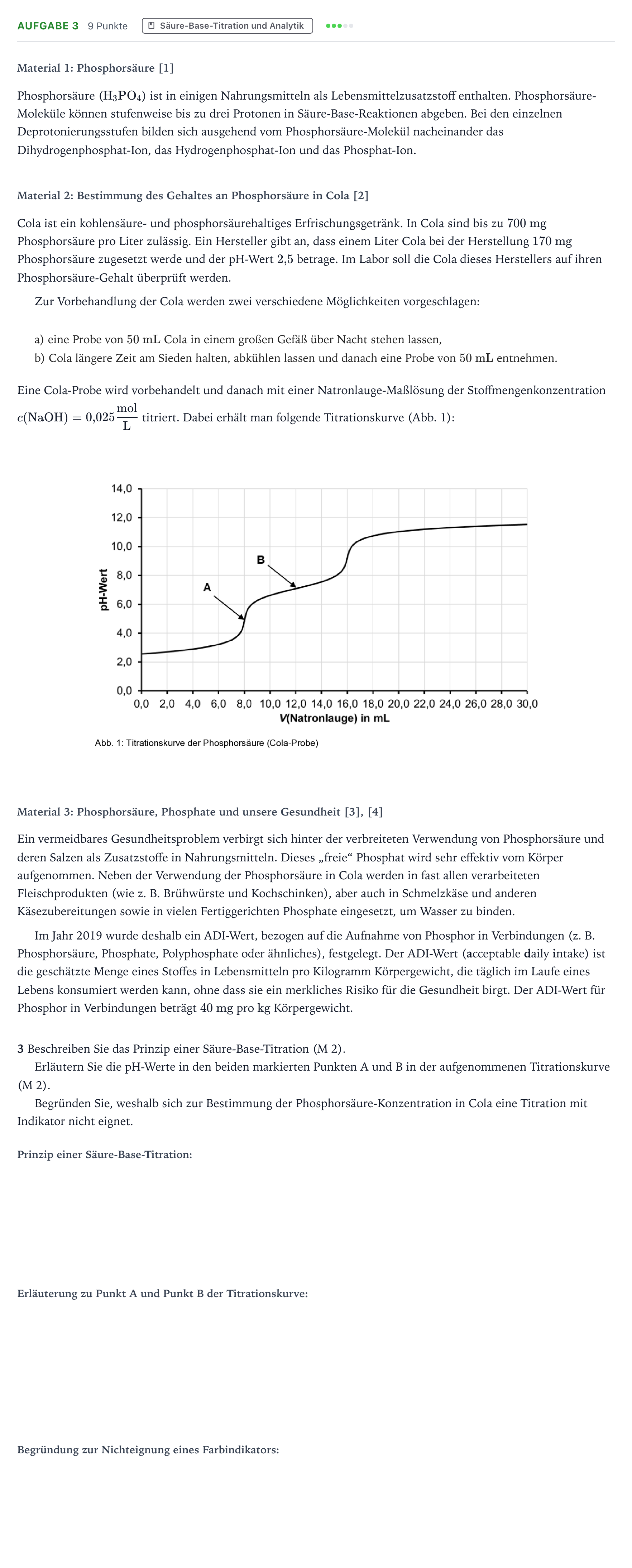 Aufgabenstellung: Aufgabe 3 · Abitur NRW Chemie LK · Phosphorsäure-EN 2025