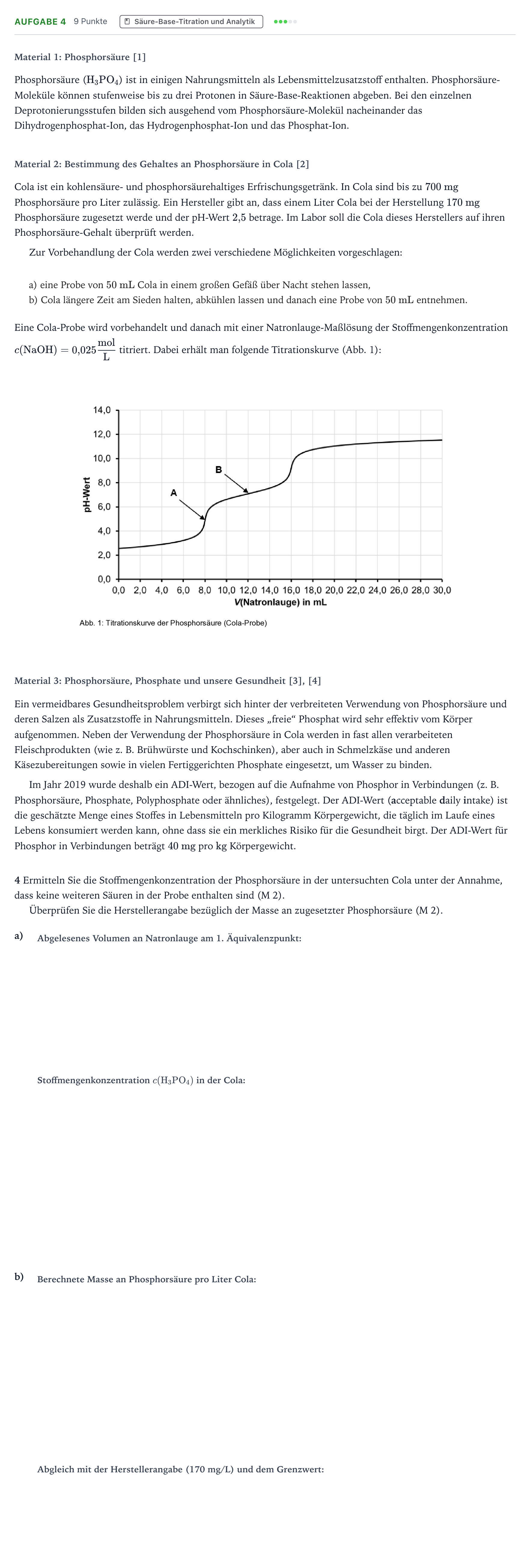 Aufgabenstellung: Aufgabe 4 · Abitur NRW Chemie LK · Phosphorsäure-EN 2025