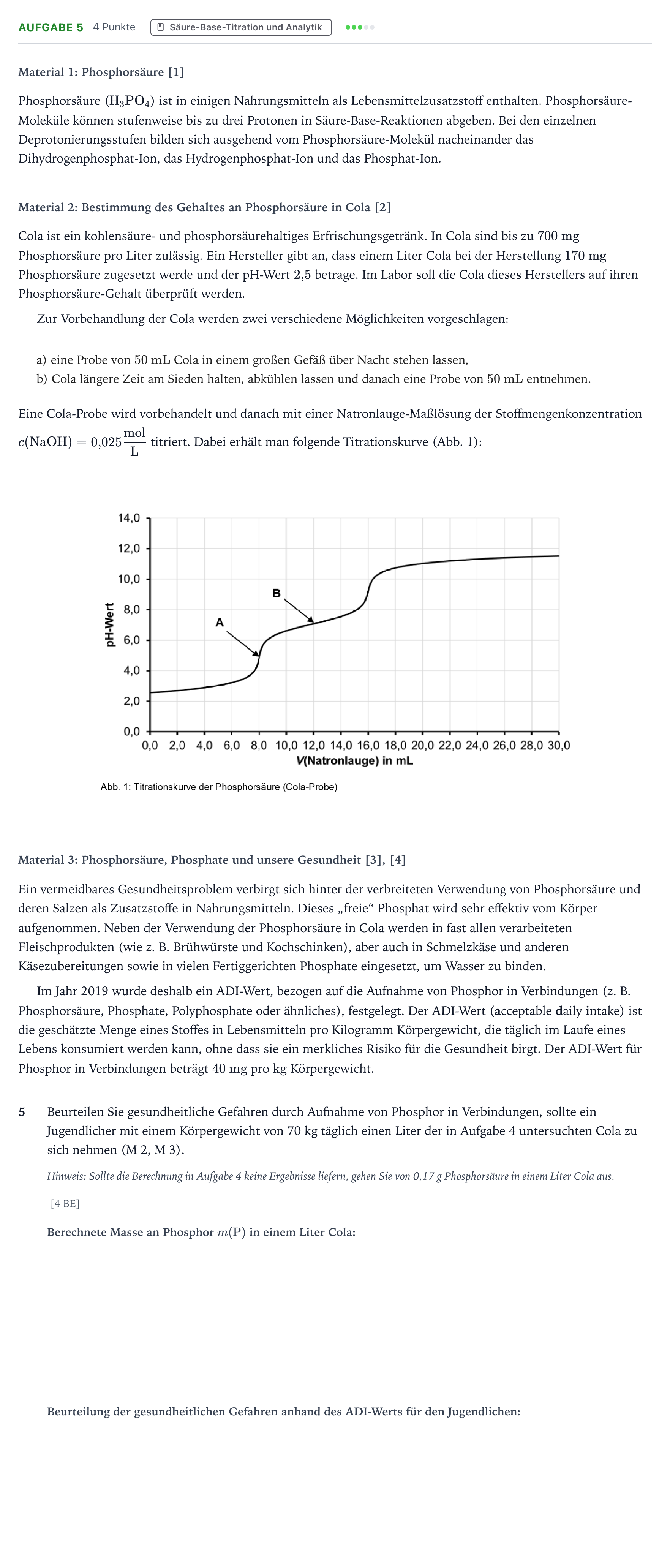 Aufgabenstellung: Aufgabe 5 · Abitur NRW Chemie LK · Phosphorsäure-EN 2025
