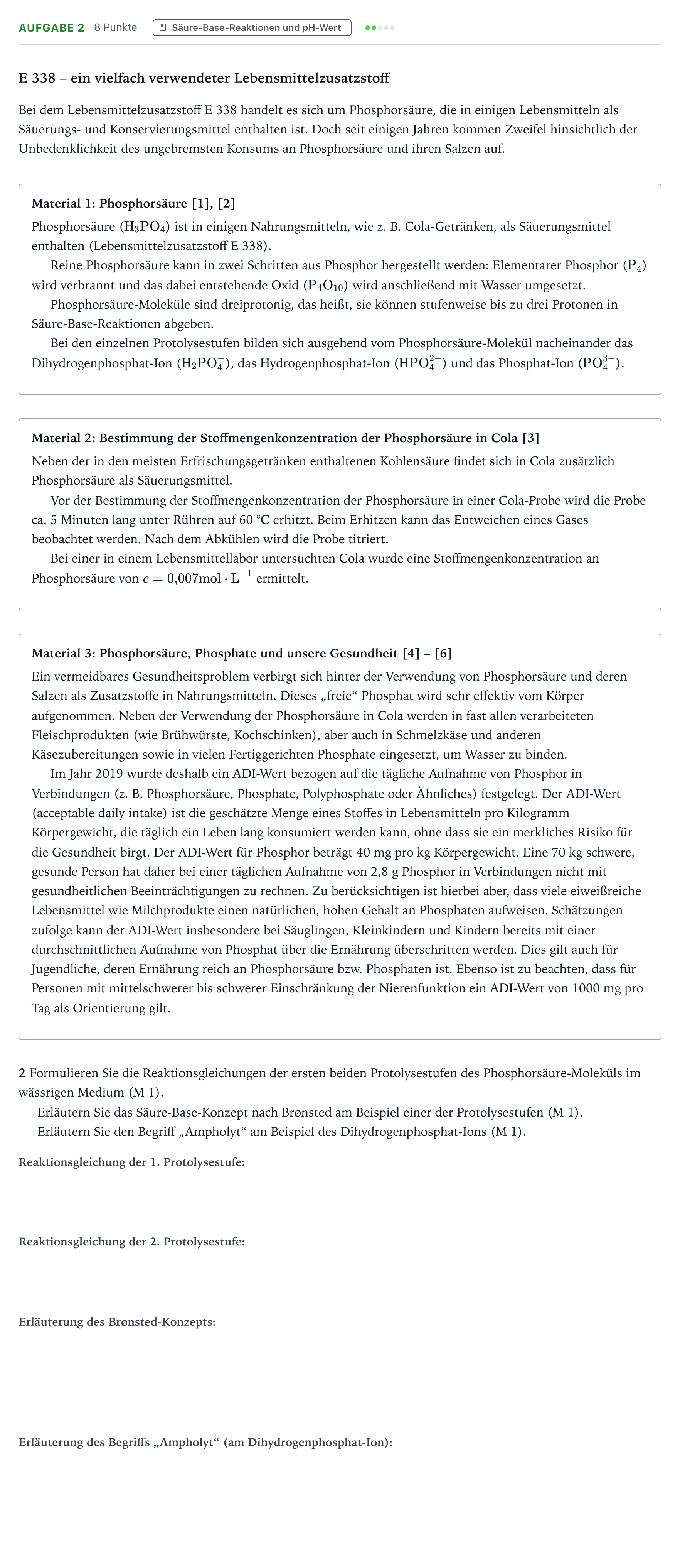 Aufgabenstellung: Aufgabe 2 · Abitur NRW Chemie GK · Phosphorsäure-GN 2025