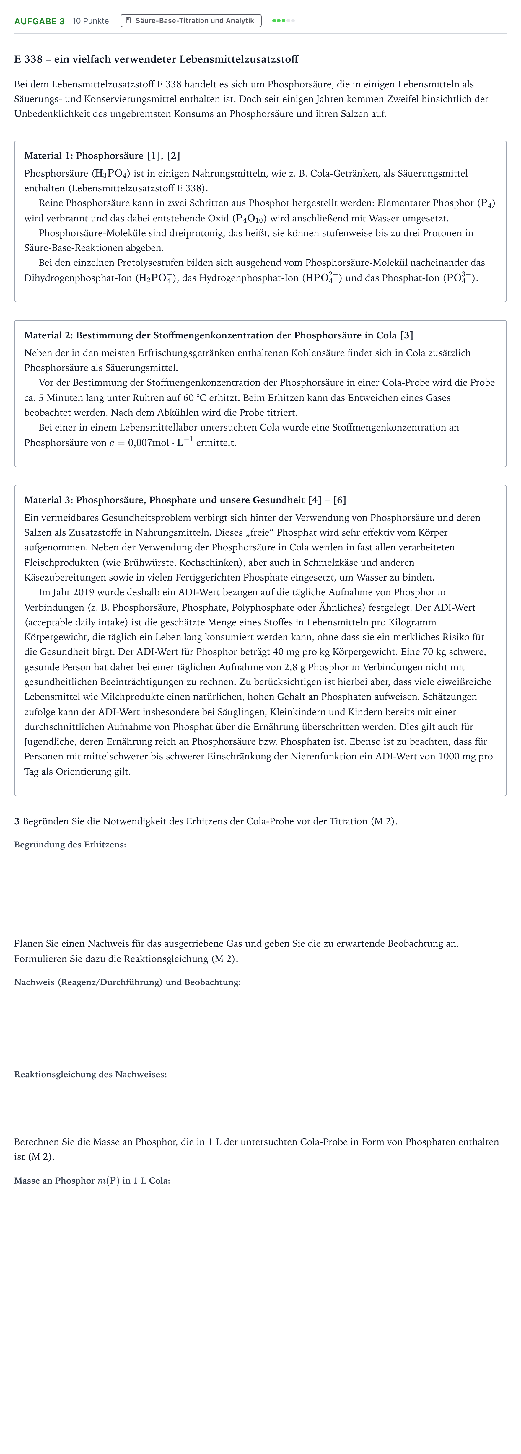 Aufgabenstellung: Aufgabe 3 · Abitur NRW Chemie GK · Phosphorsäure-GN 2025