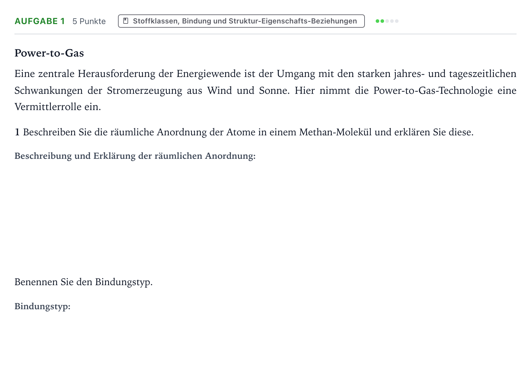 Aufgabenstellung: Aufgabe 1 · Abitur NRW Chemie LK · Power-to-Gas 2026