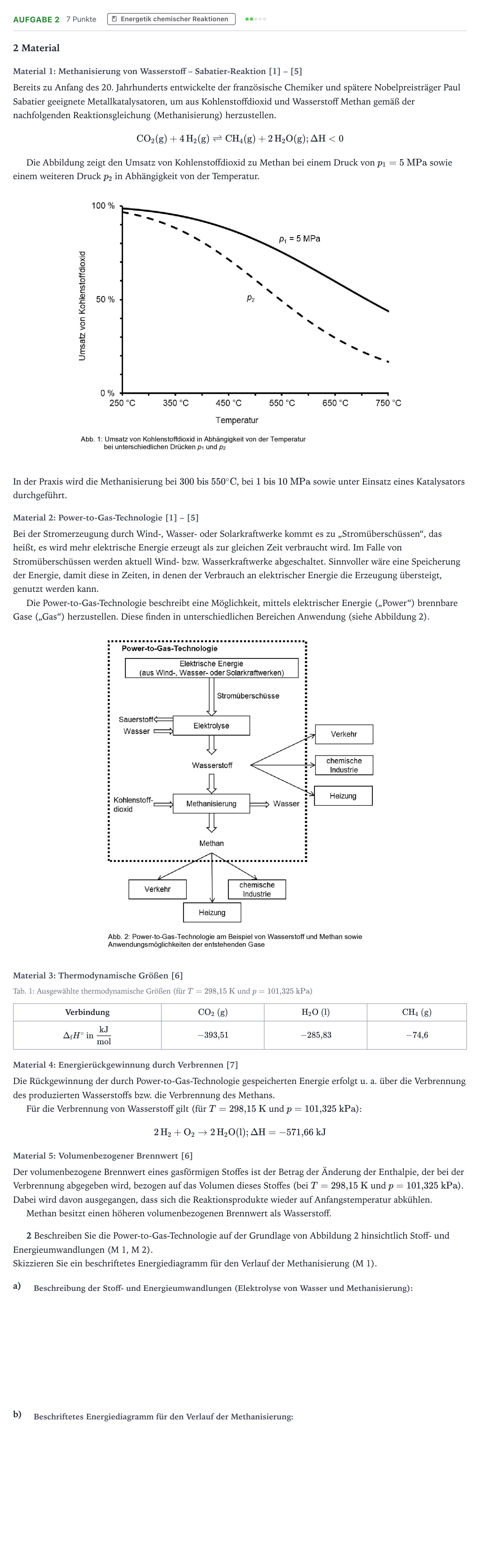Aufgabenstellung: Aufgabe 2 · Abitur NRW Chemie LK · Power-to-Gas 2026
