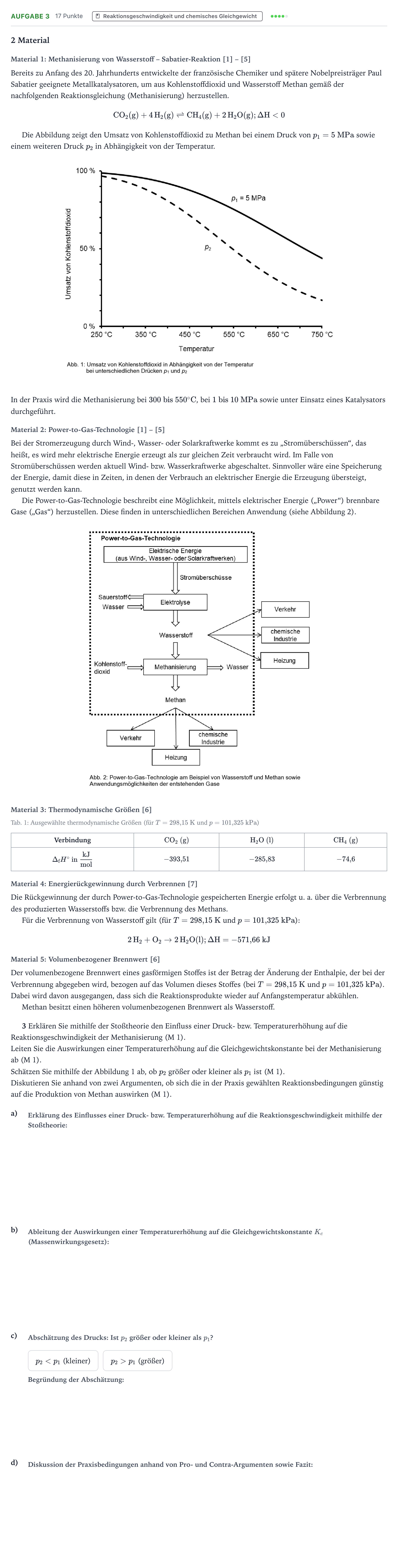 Aufgabenstellung: Aufgabe 3 · Abitur NRW Chemie LK · Power-to-Gas 2026