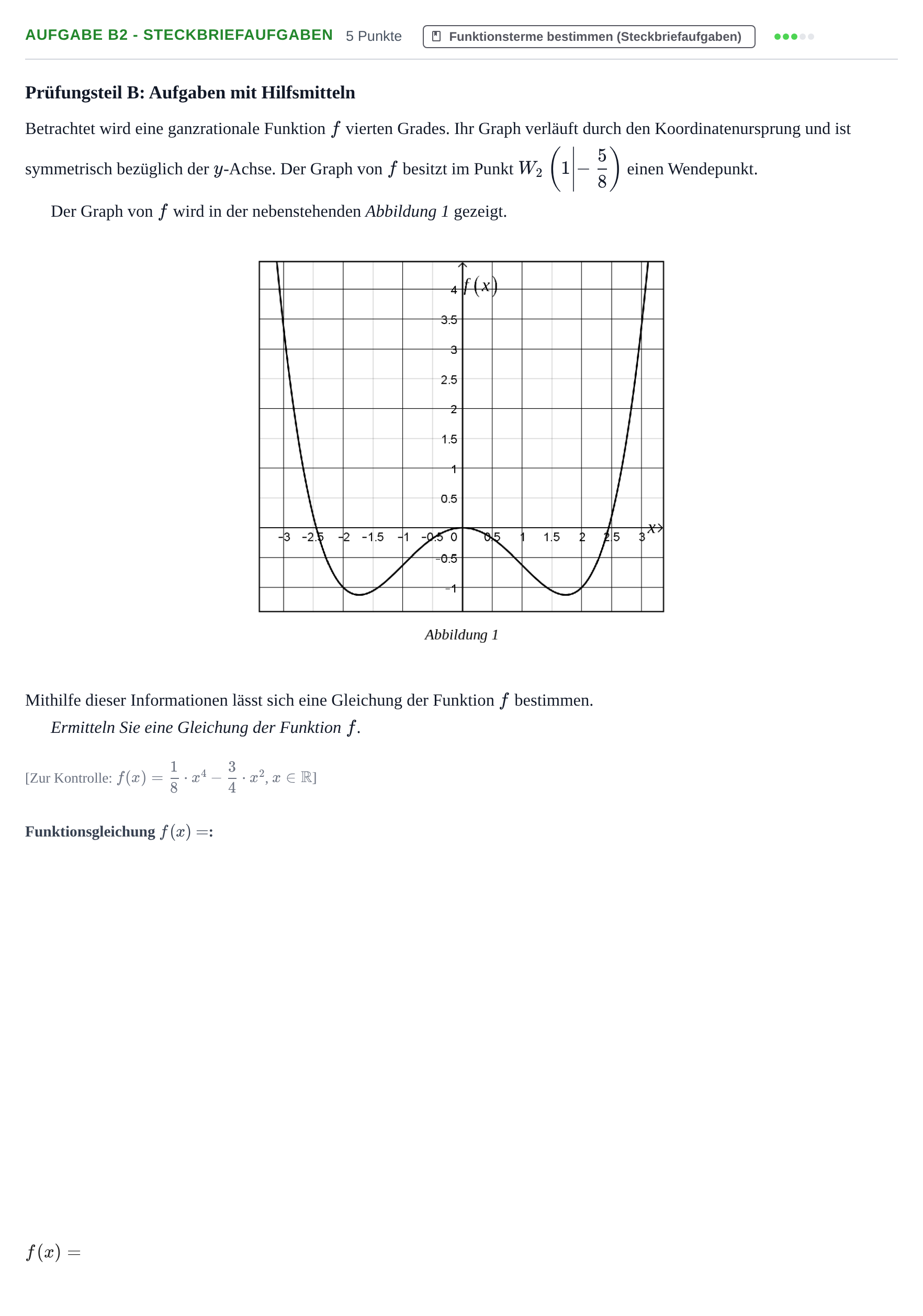 Aufgabenstellung: Aufgabe B2 - Steckbriefaufgaben · Abitur NRW Mathematik GK · Nachtermin · CAS · Weiterbildungsko 2022