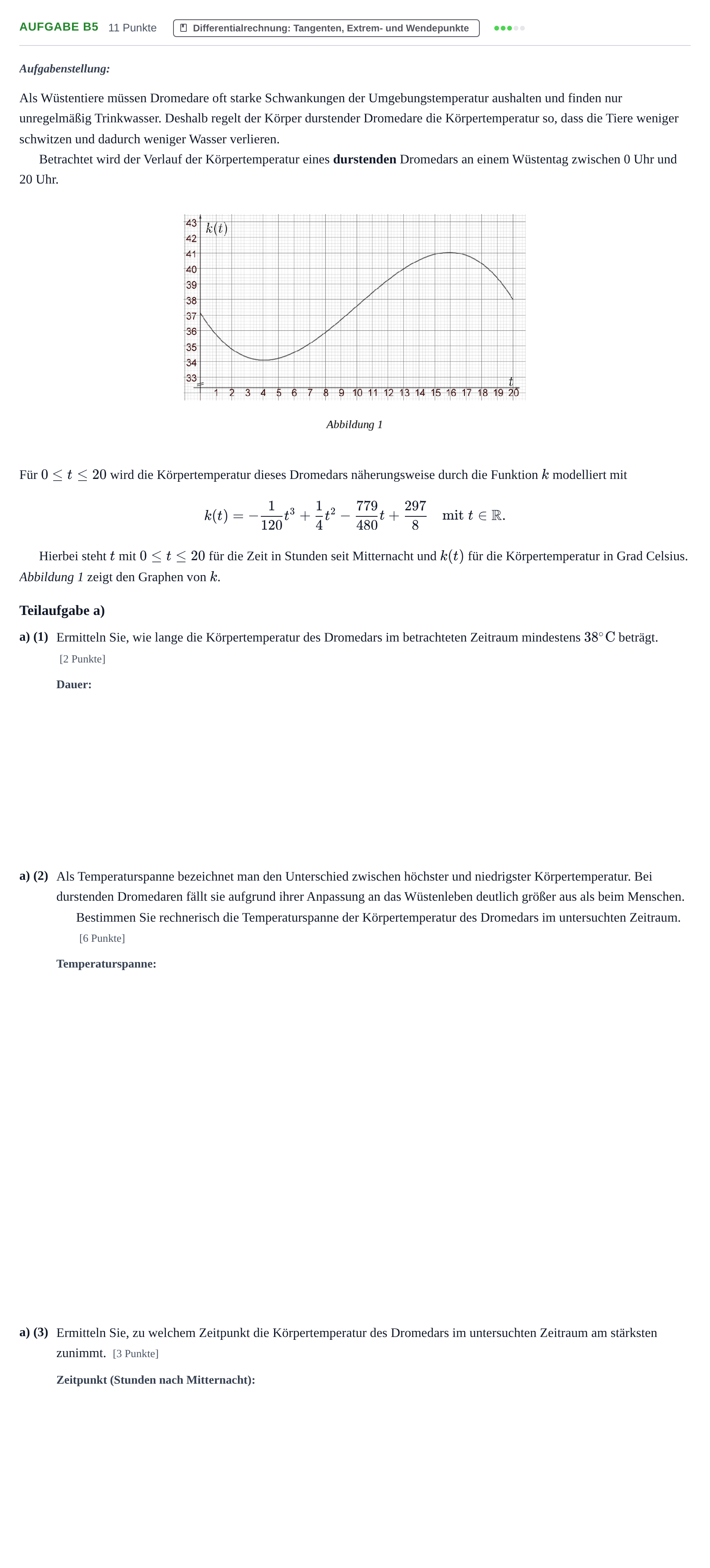 Aufgabenstellung: Aufgabe B5 - Differentialrechnung · Abitur NRW Mathematik GK · Nachtermin · CAS · Weiterbildungsko 2022