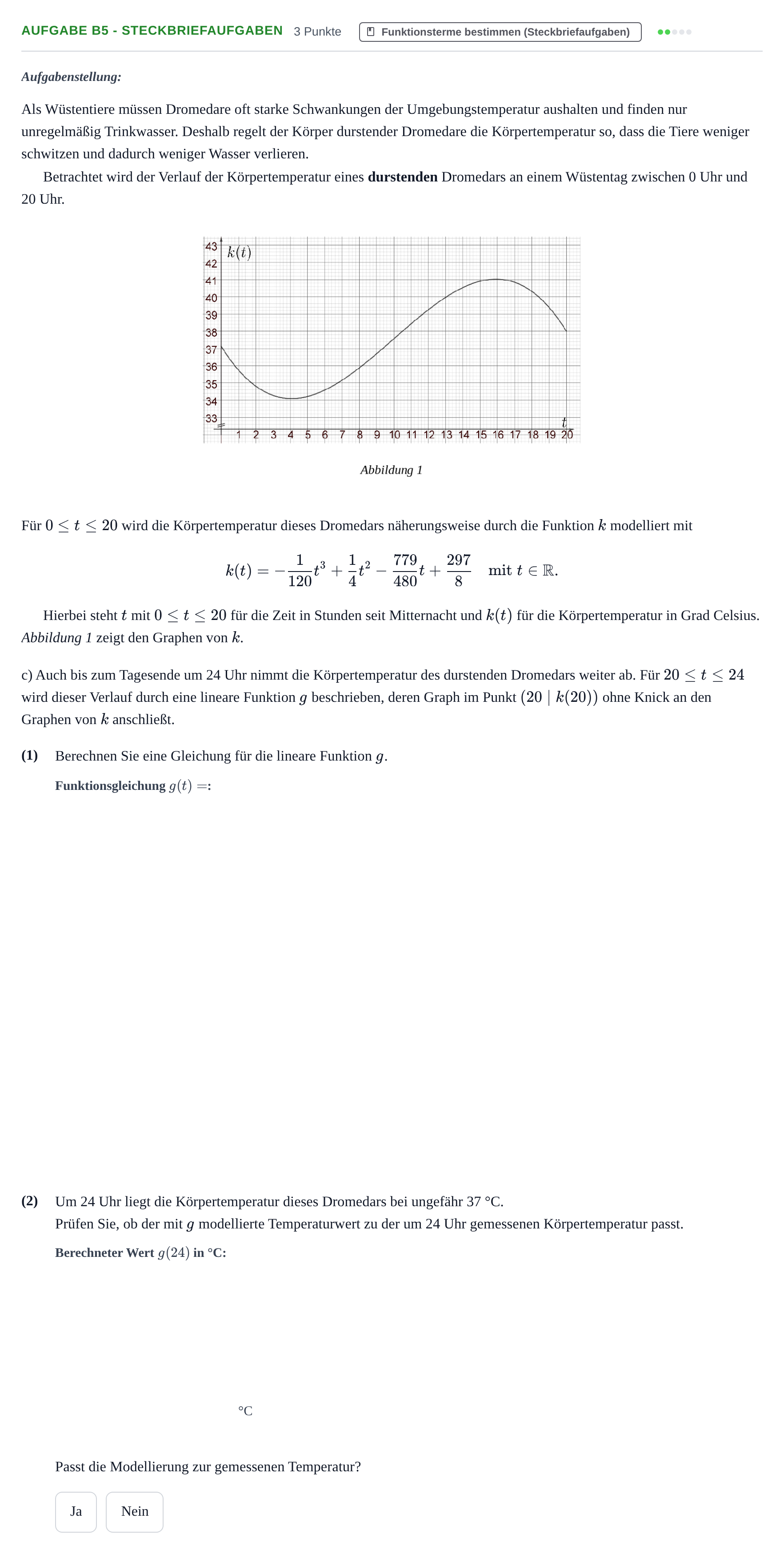 Aufgabenstellung: Aufgabe B5 - Steckbriefaufgaben · Abitur NRW Mathematik GK · Nachtermin · CAS · Weiterbildungsko 2022