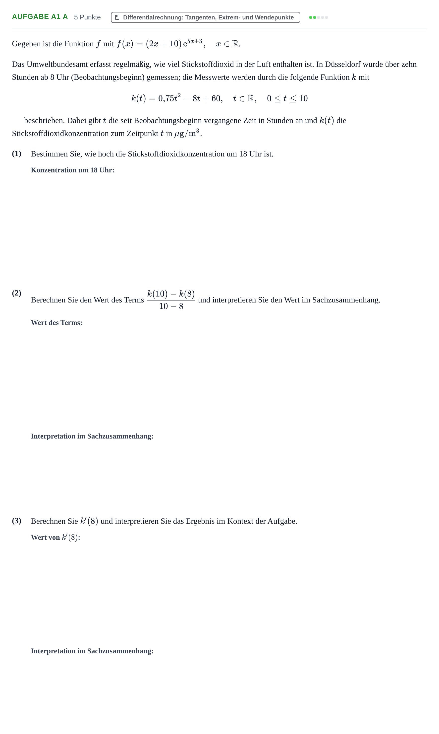 Aufgabenstellung: Aufgabe A1 a · Abitur NRW Mathematik GK · Nachtermin · GTR 2022