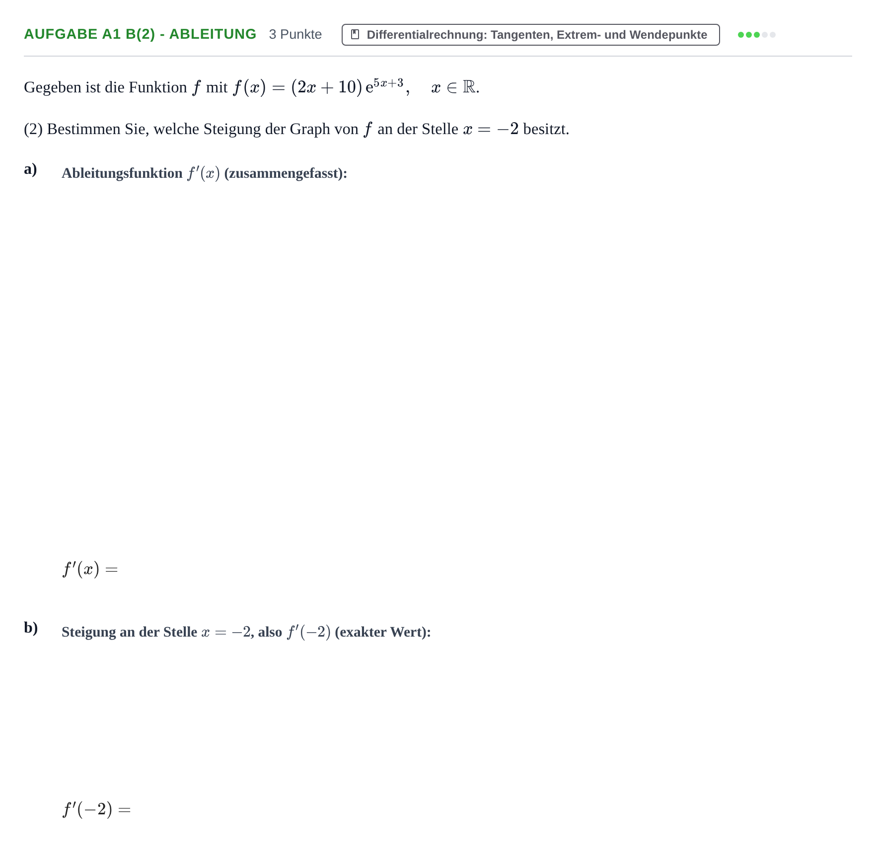 Aufgabenstellung: Aufgabe A1 b(2) - Ableitung · Abitur NRW Mathematik GK · Nachtermin · GTR 2022