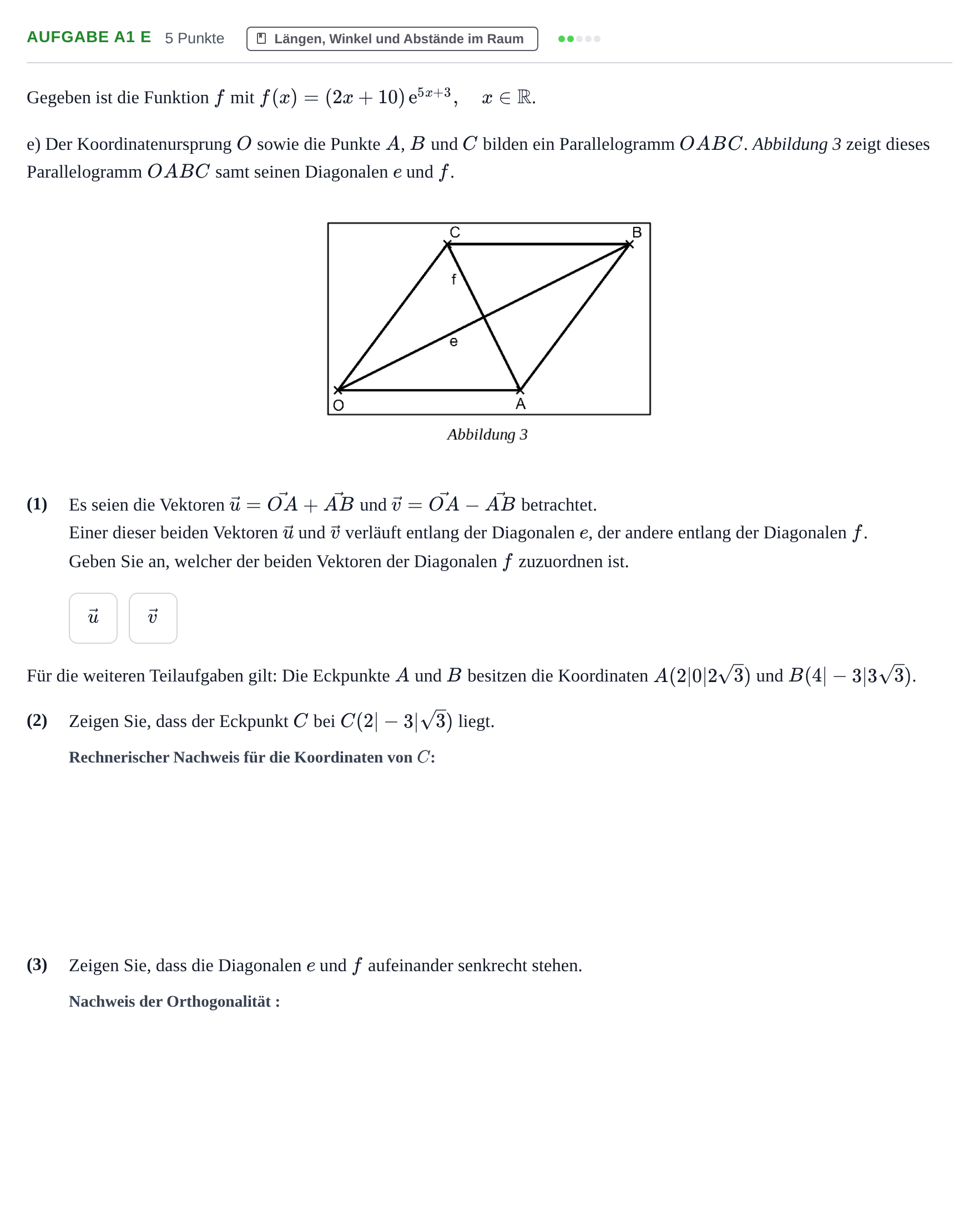 Aufgabenstellung: Aufgabe A1 e · Abitur NRW Mathematik GK · Nachtermin · GTR 2022