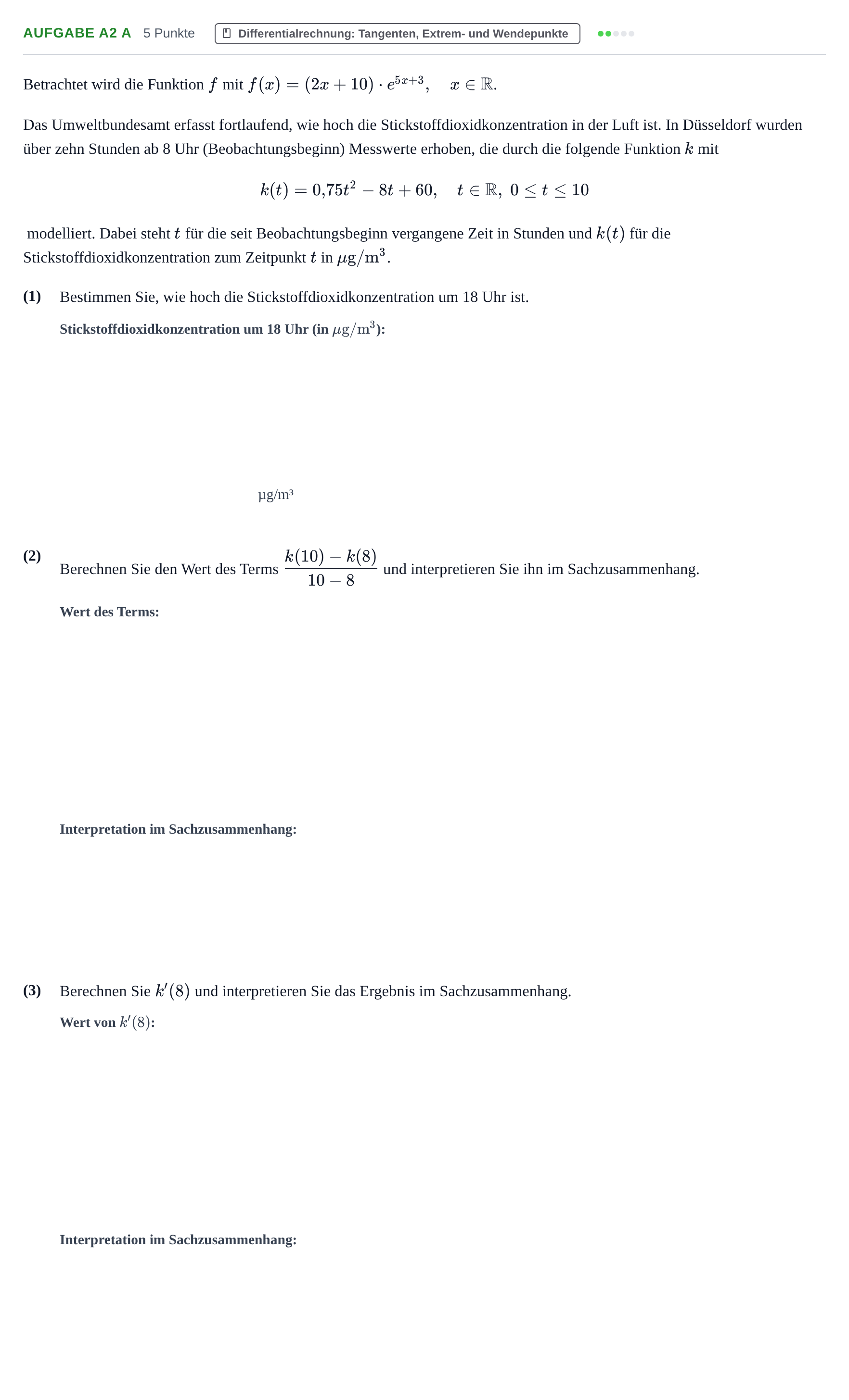 Aufgabenstellung: Aufgabe A2 a · Abitur NRW Mathematik GK · Nachtermin · GTR 2022