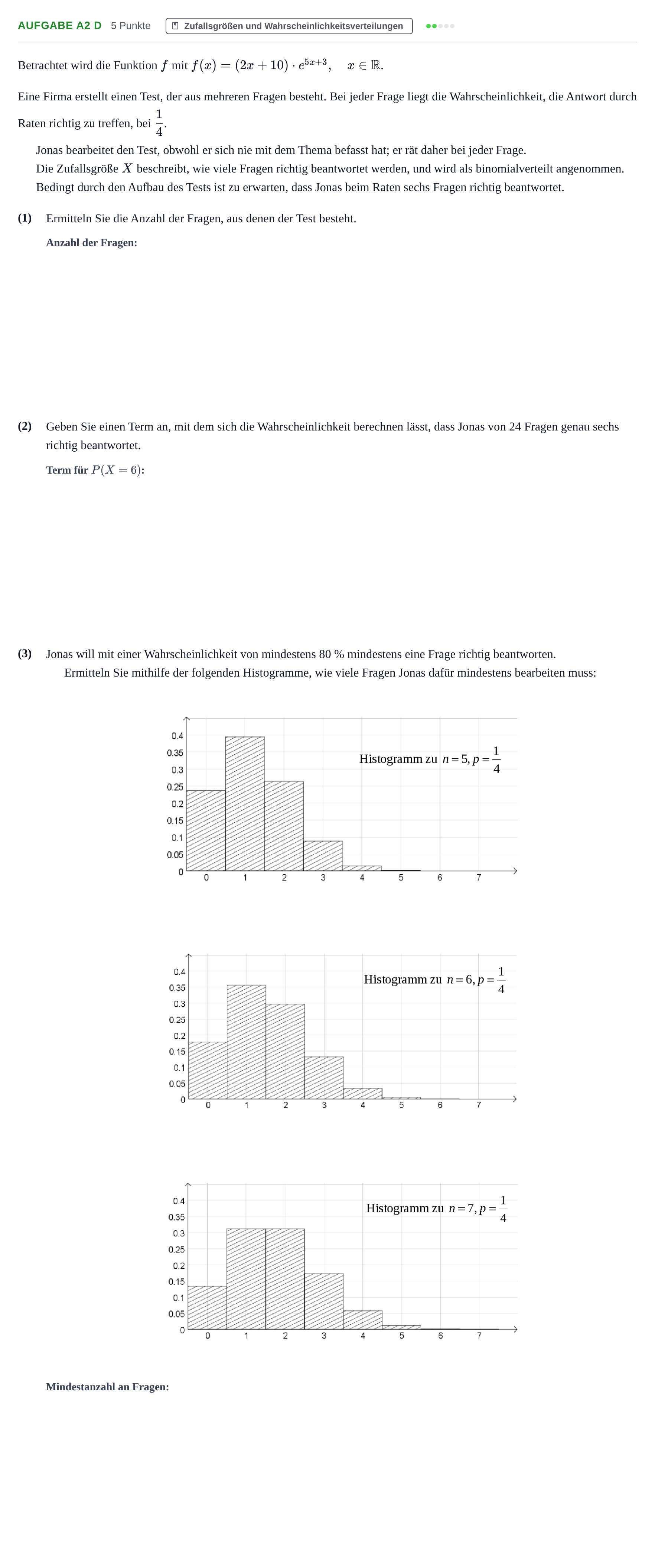Aufgabenstellung: Aufgabe A2 d · Abitur NRW Mathematik GK · Nachtermin · GTR 2022