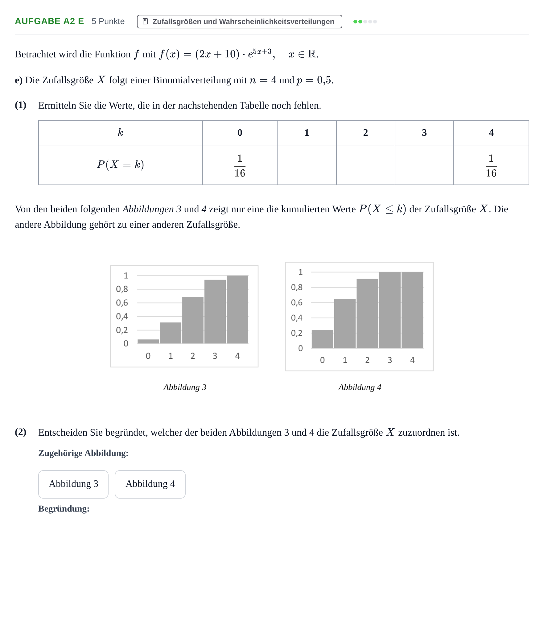 Aufgabenstellung: Aufgabe A2 e · Abitur NRW Mathematik GK · Nachtermin · GTR 2022