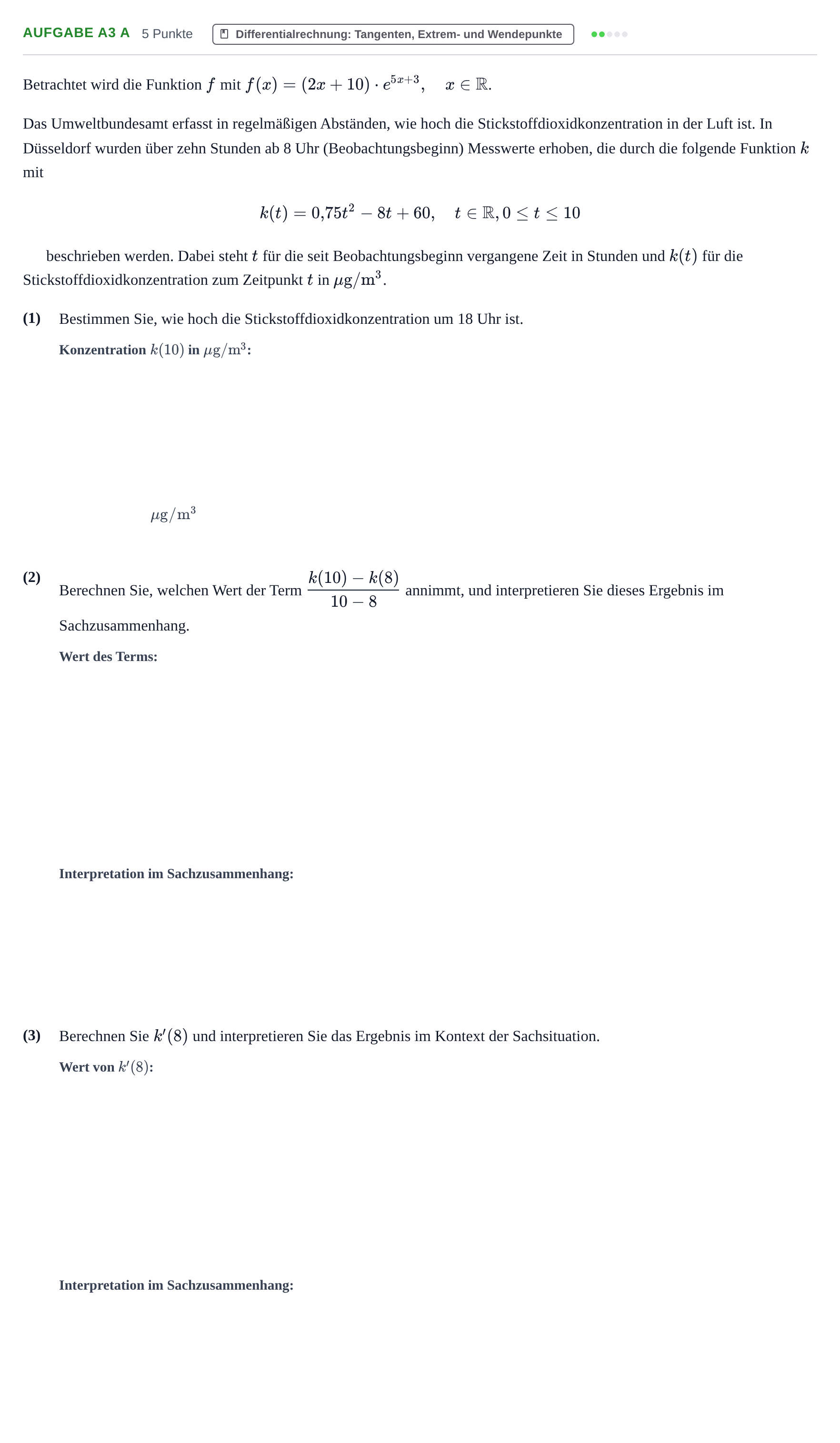 Aufgabenstellung: Aufgabe A3 a · Abitur NRW Mathematik GK · Nachtermin · GTR 2022