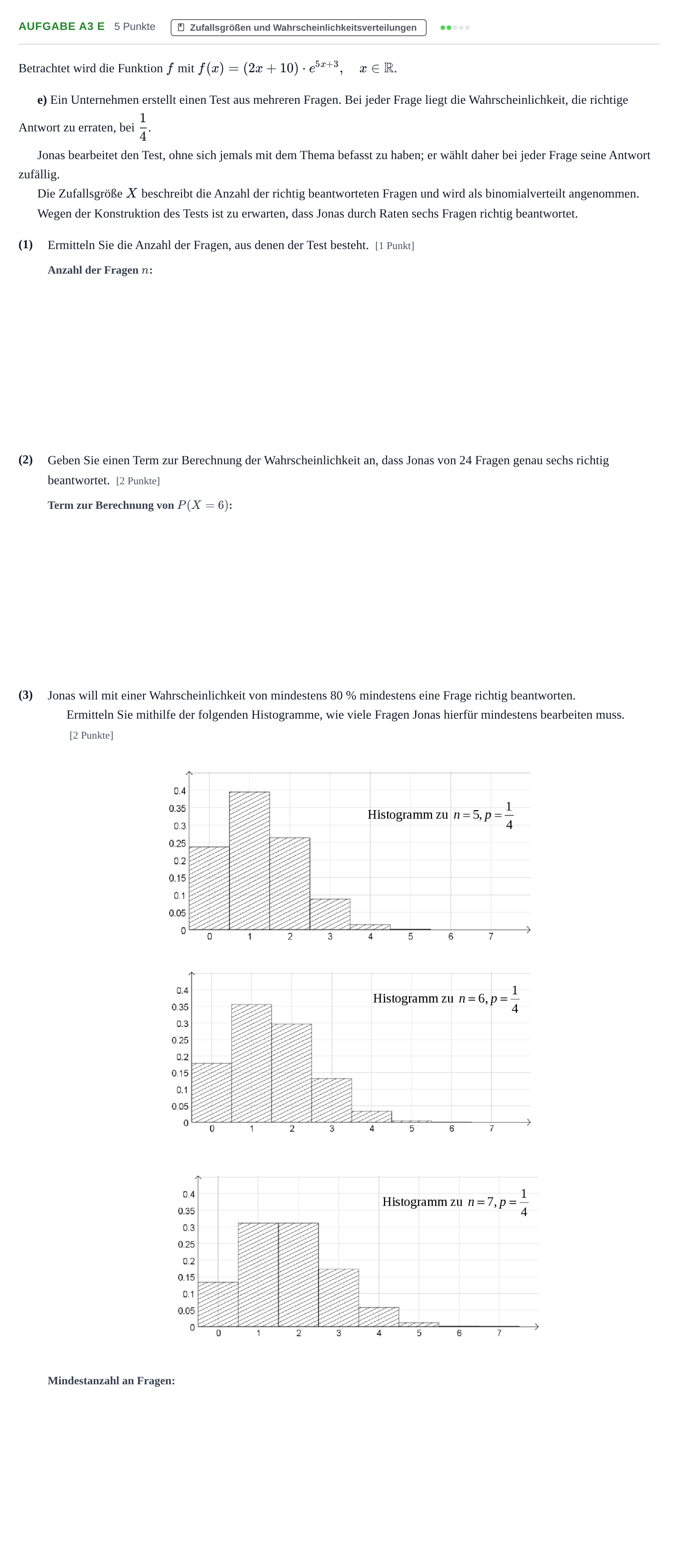 Aufgabenstellung: Aufgabe A3 e · Abitur NRW Mathematik GK · Nachtermin · GTR 2022