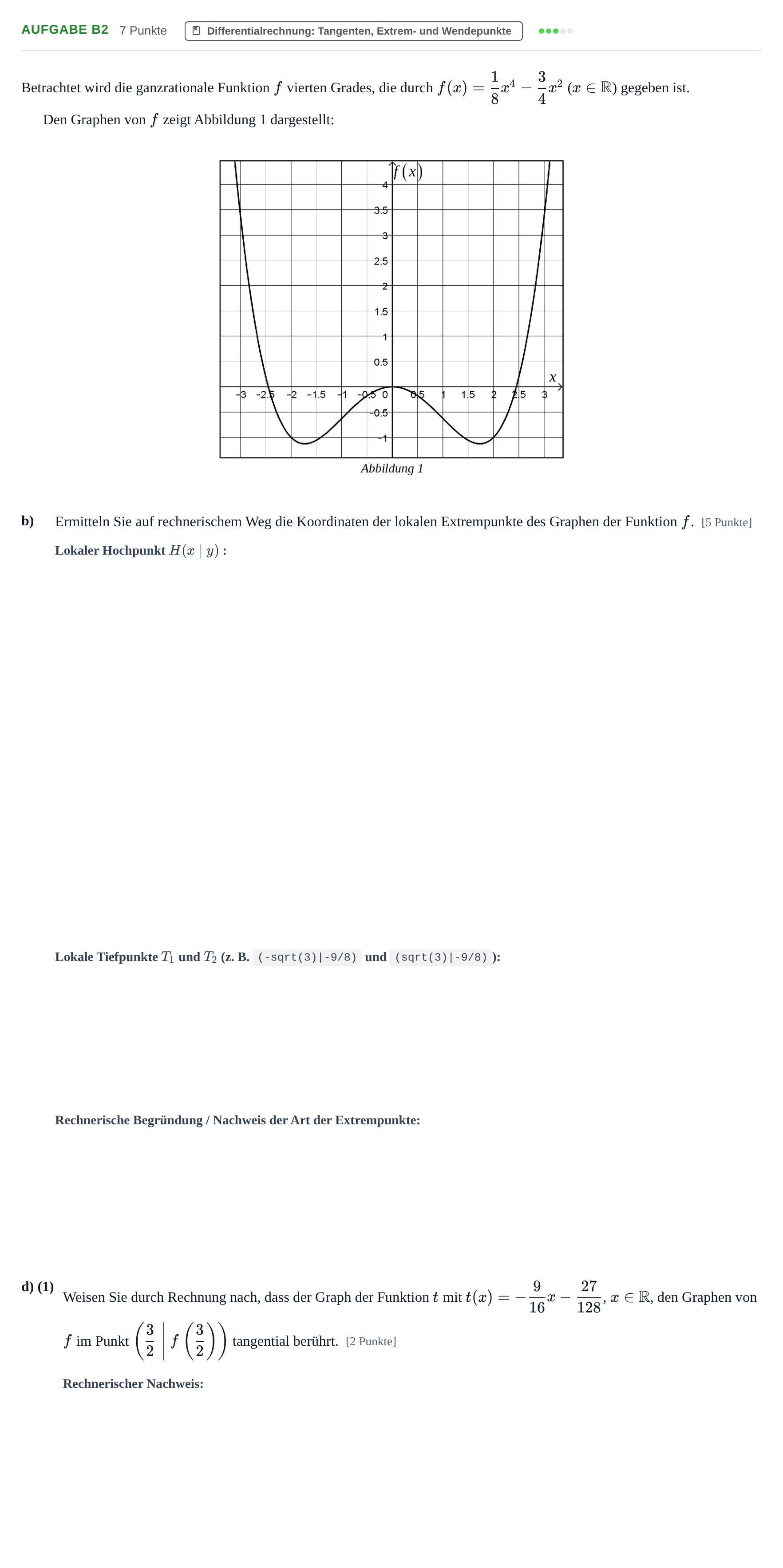 Aufgabenstellung: Aufgabe B2 - Differentialrechnung · Abitur NRW Mathematik GK · Nachtermin · GTR 2022