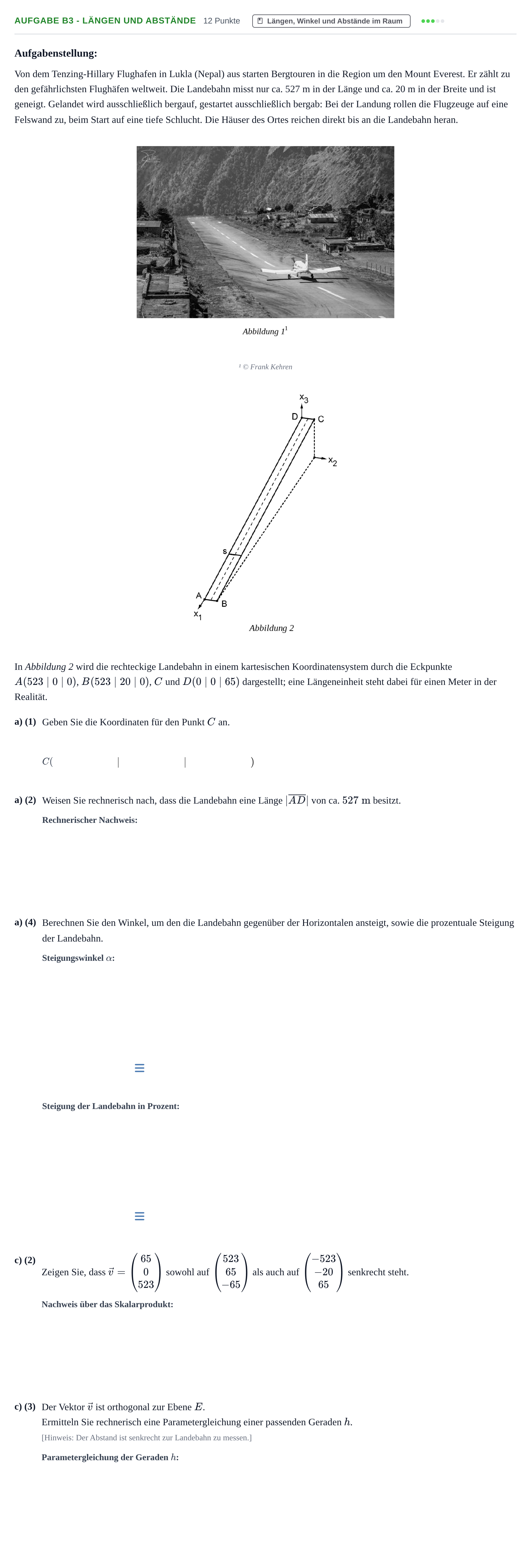 Aufgabenstellung: Aufgabe B3 - Längen und Abstände · Abitur NRW Mathematik GK · Nachtermin · GTR 2022