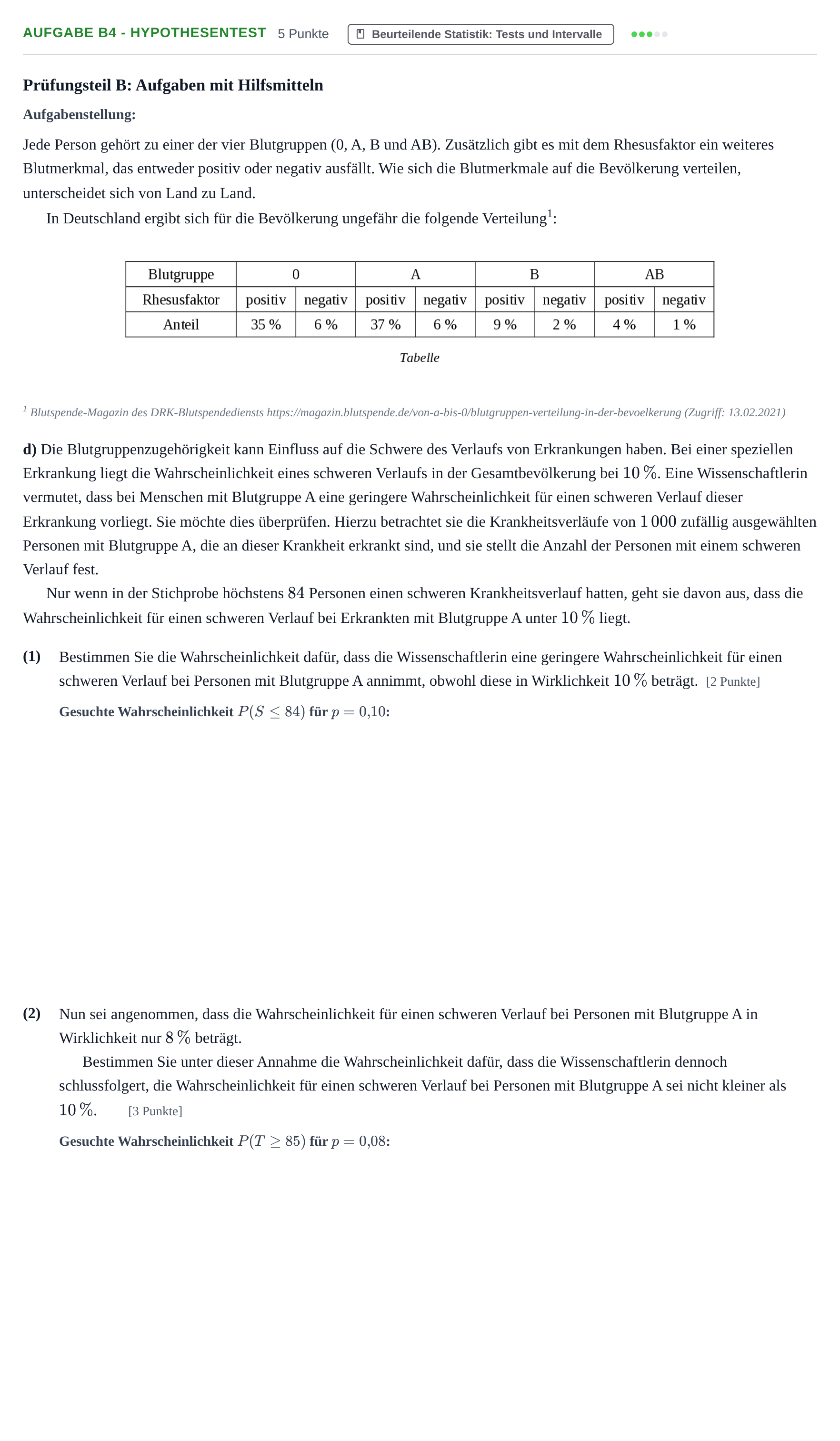 Aufgabenstellung: Aufgabe B4 - Hypothesentest · Abitur NRW Mathematik GK · Nachtermin · GTR 2022