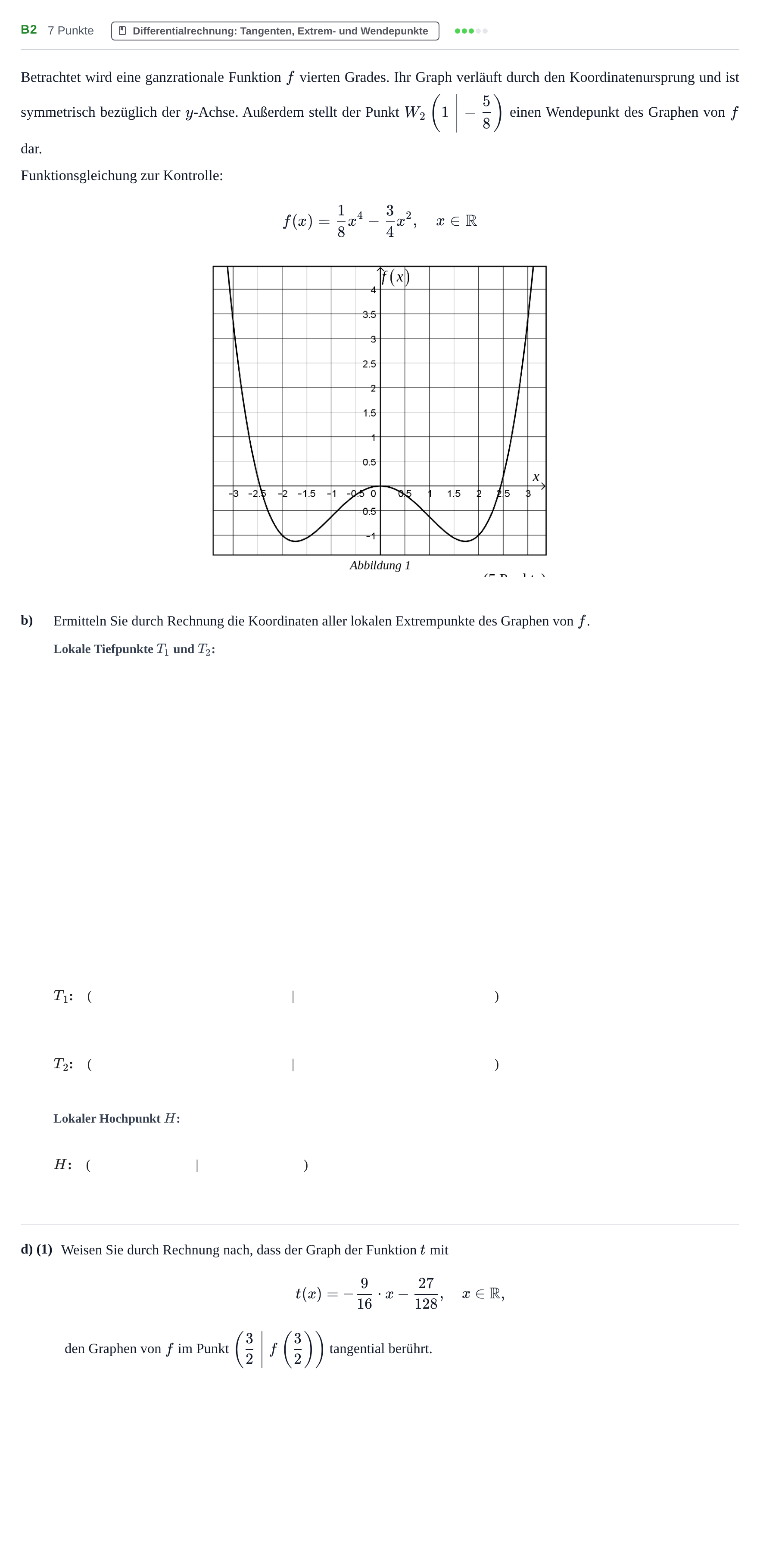 Aufgabenstellung: Aufgabe B2 - Differentialrechnung · Abitur NRW Mathematik GK · Nachtermin · GTR · Weiterbildungsko 2022