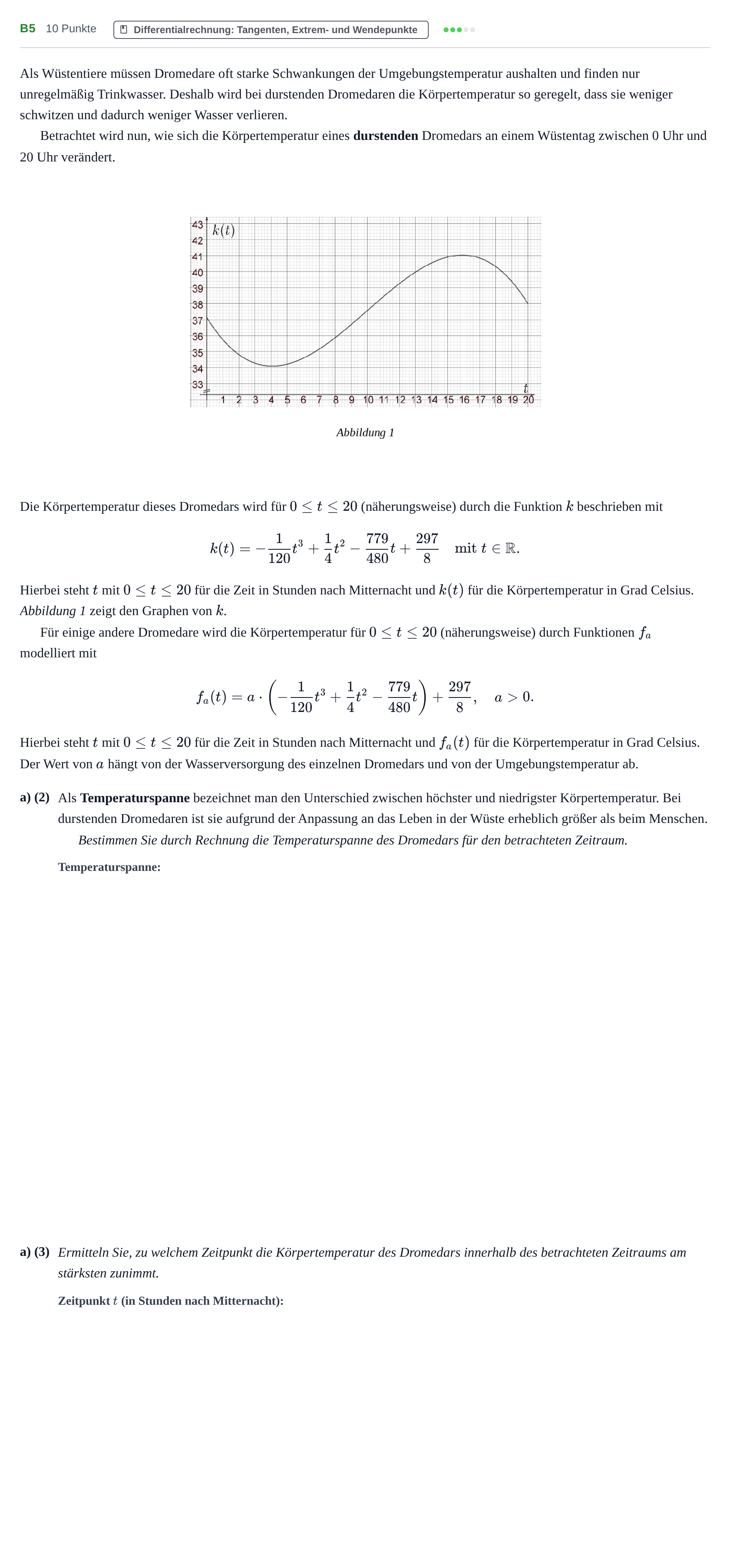 Aufgabenstellung: Aufgabe B5 - Differentialrechnung · Abitur NRW Mathematik GK · Nachtermin · GTR · Weiterbildungsko 2022