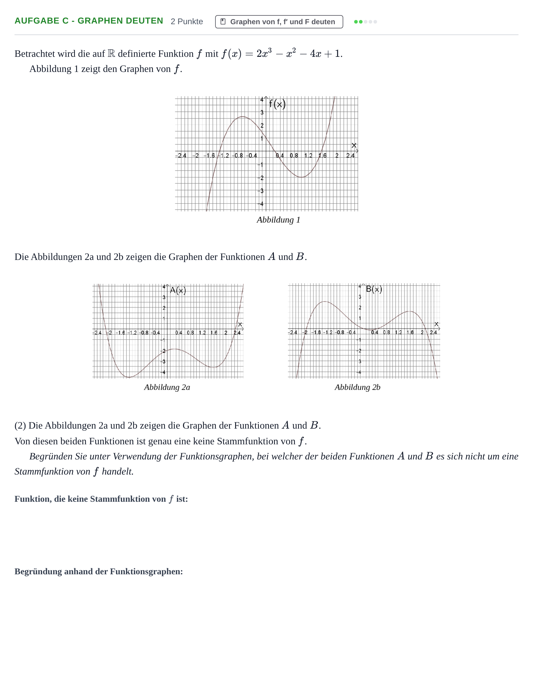 Aufgabenstellung: Aufgabe c - Graphen deuten · Abitur NRW Mathematik GK · Nachtermin · GTR · Weiterbildungsko 2022